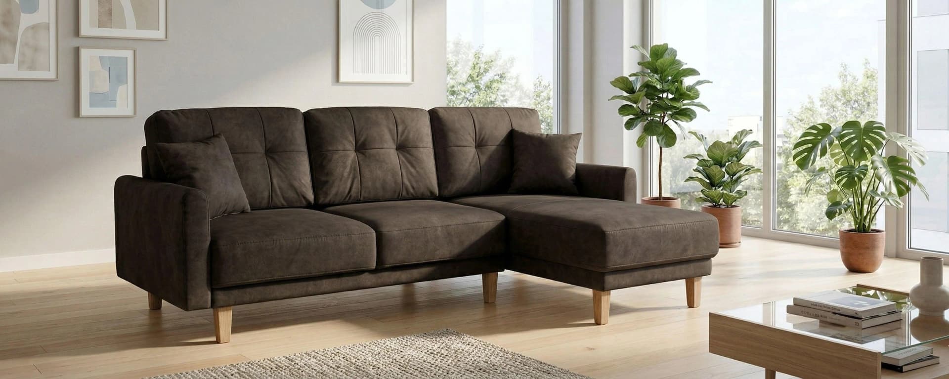HOME AFFAIRE Ecksofa TRIPLO L-Form Braun Microfaser
