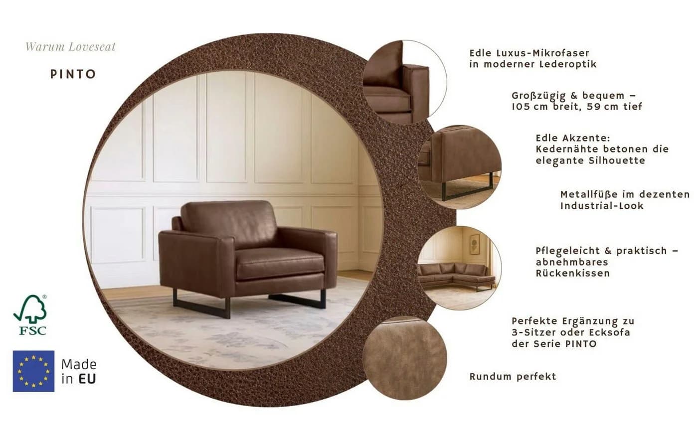 Home Affaire Loveseat Pinto 105 cm Braun Lederoptik - Bild 3