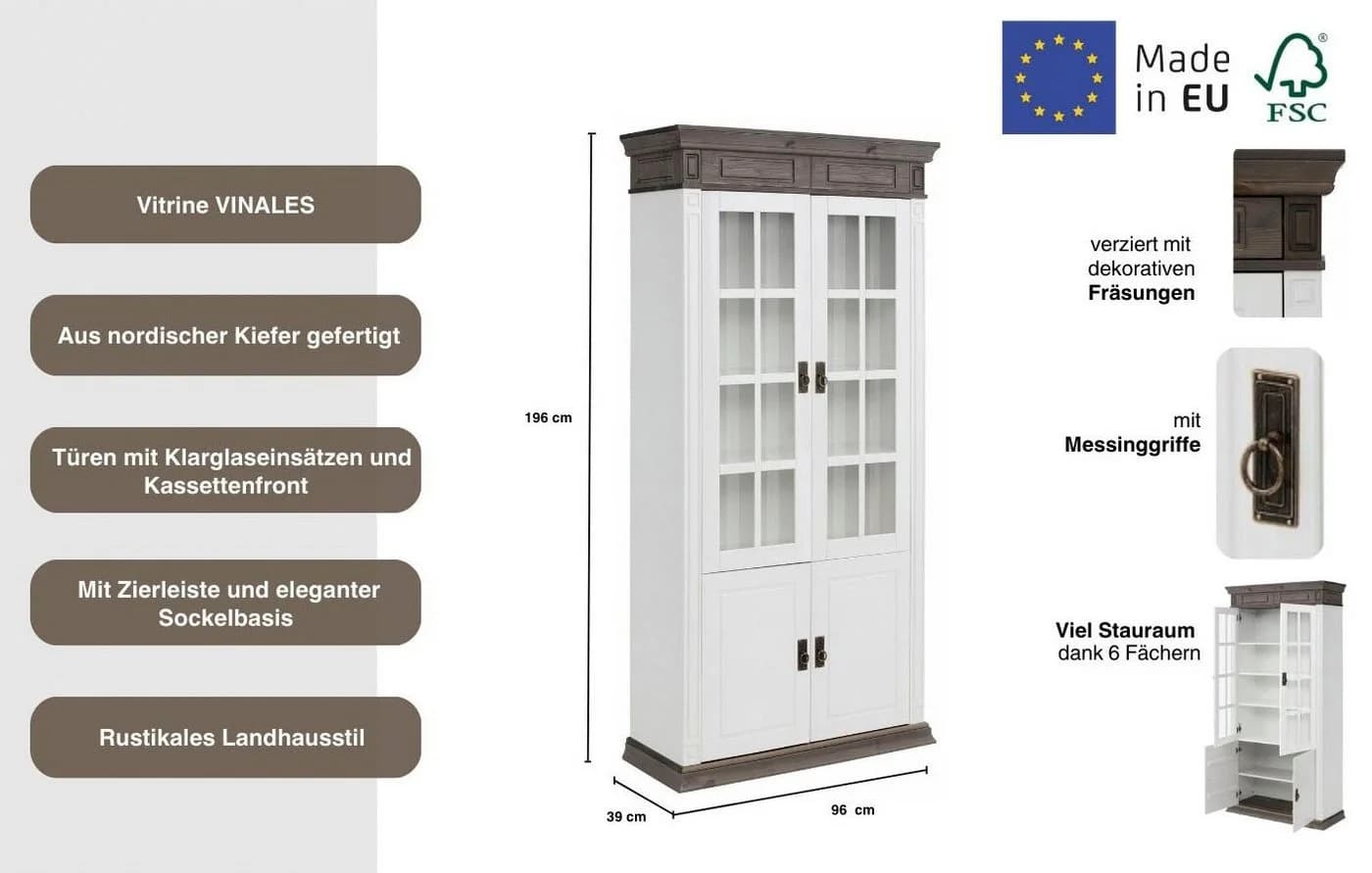 OTTO HOME Vitrine Vinales Weiß Landhausstil Massivholz - Bild 3