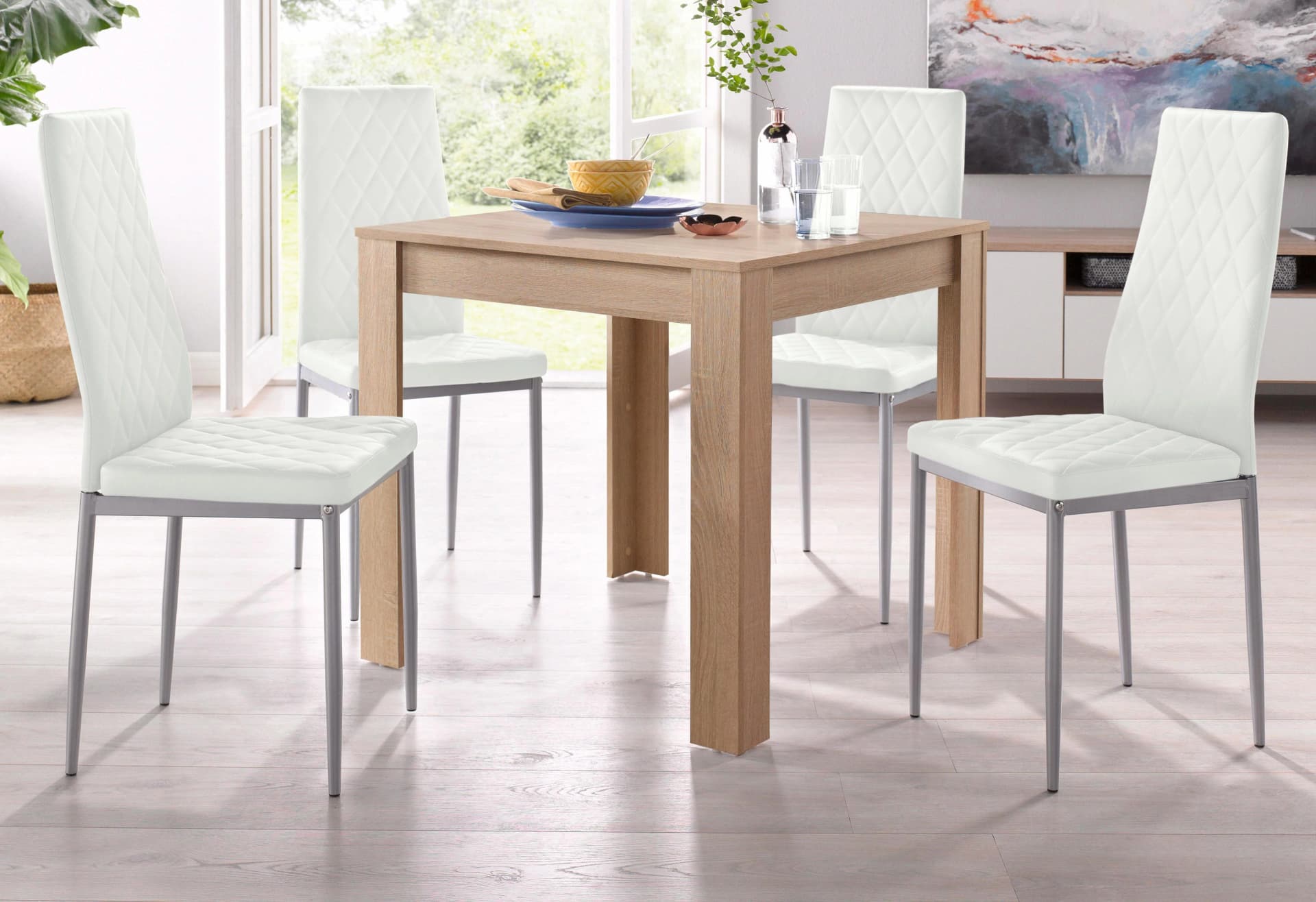 Essgruppe INOSIGN, weiß (eichefarben sägerau, weiß), Sitzmöbel-Sets, Essgruppe, mit Tisch in Eichefarben Sägerau, Breite 80 cm