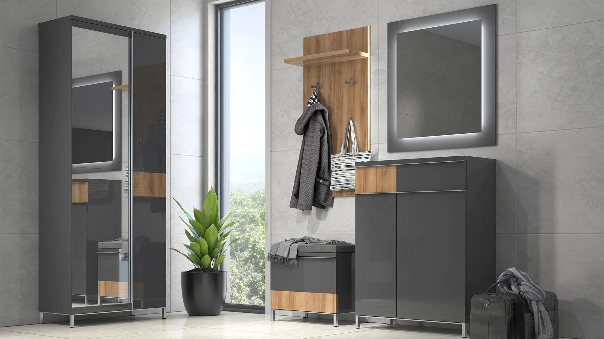 OTTO HOME Garderobenschrank Onyx Anthrazit Hochglanz mit Soft-Close
