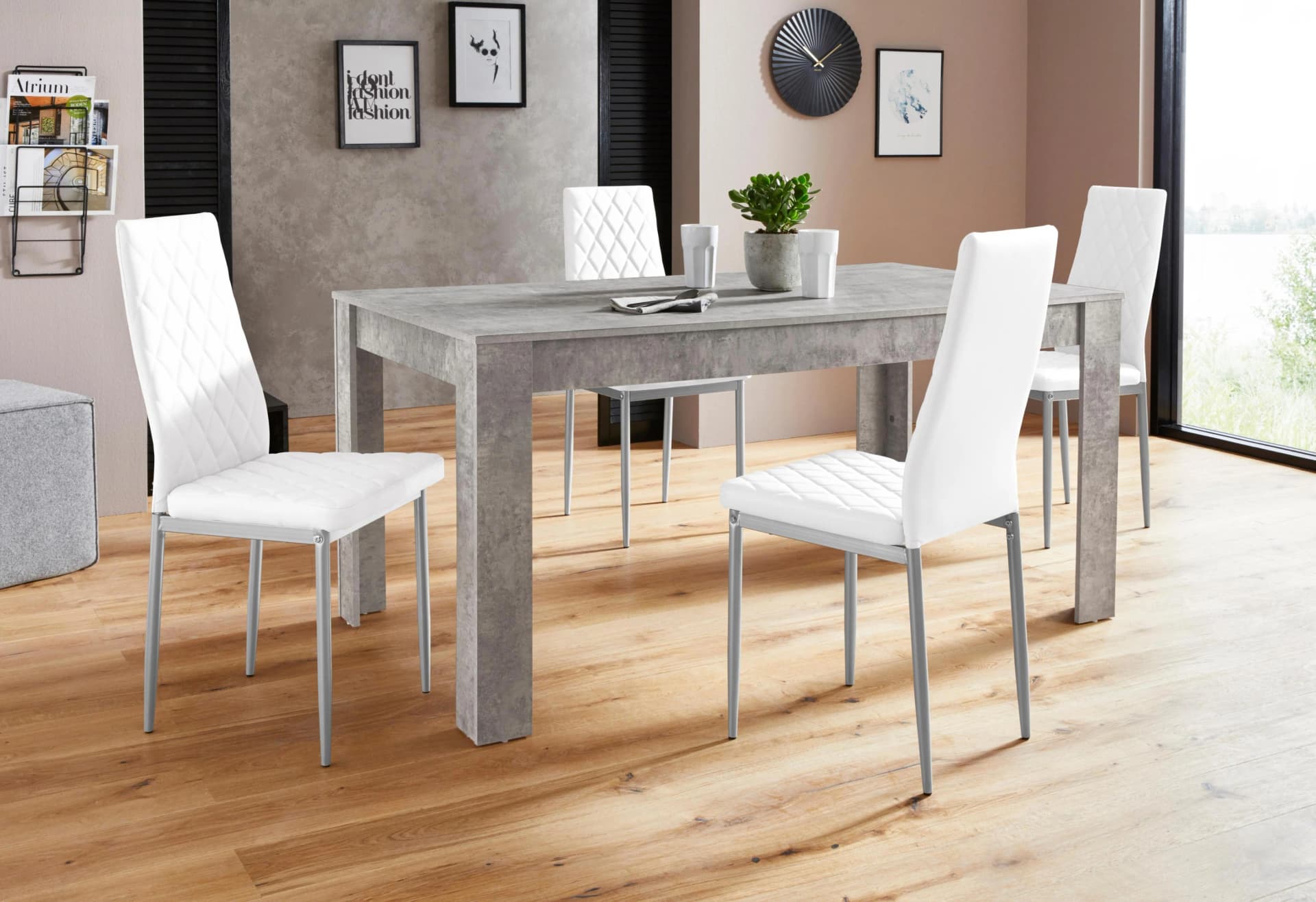 OTTO HOME Essgruppe Lynn160/Brooke Grau/Weiß Tisch mit 4 Stühlen