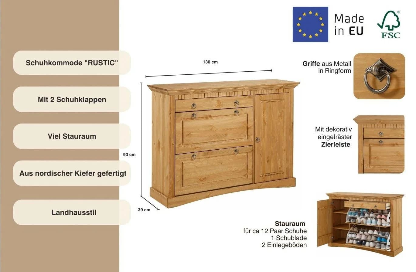 OTTO HOME Schuhkommode Rustic Beige Massivholz - Bild 3