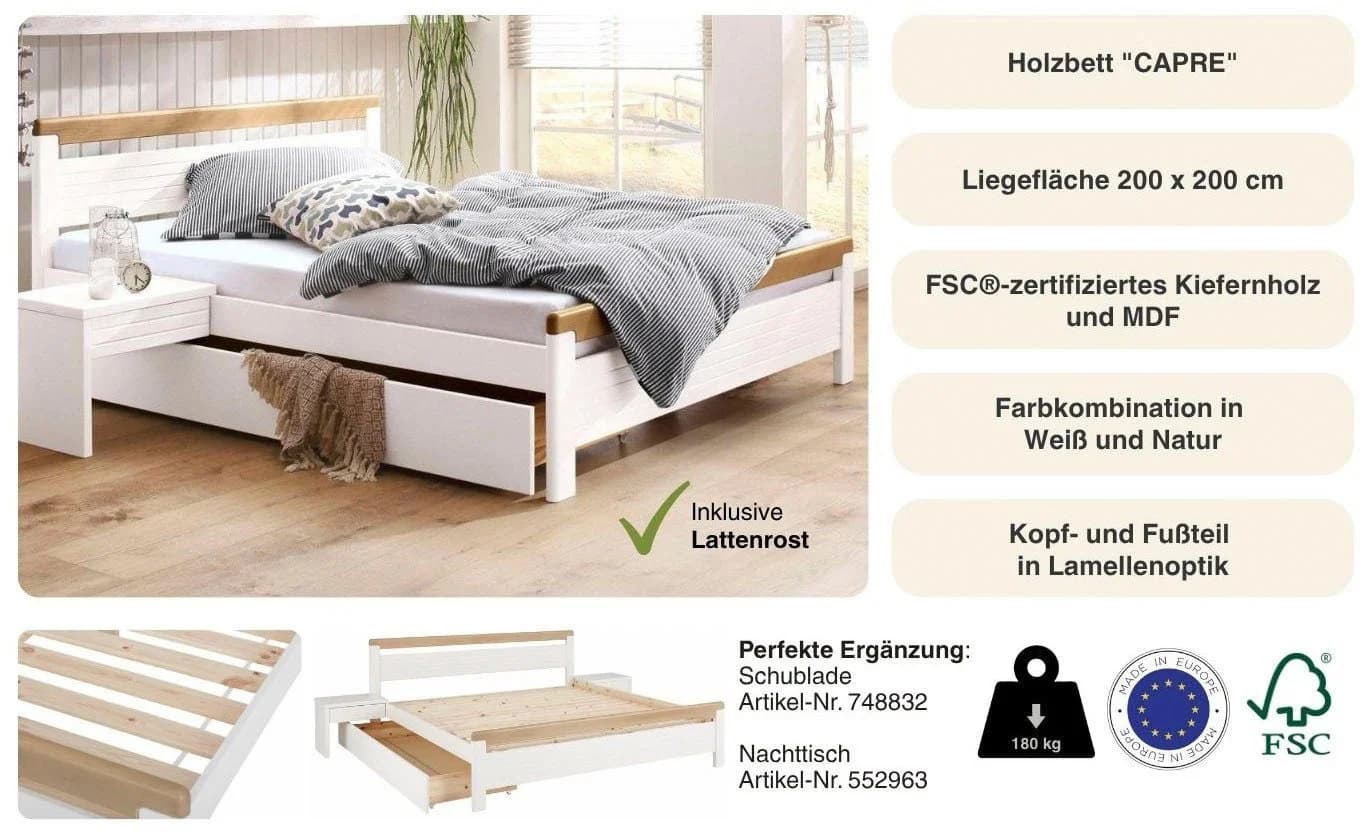 OTTO home Massivholzbett CAPRE Weiß Eiche Landhausstil - Bild 3