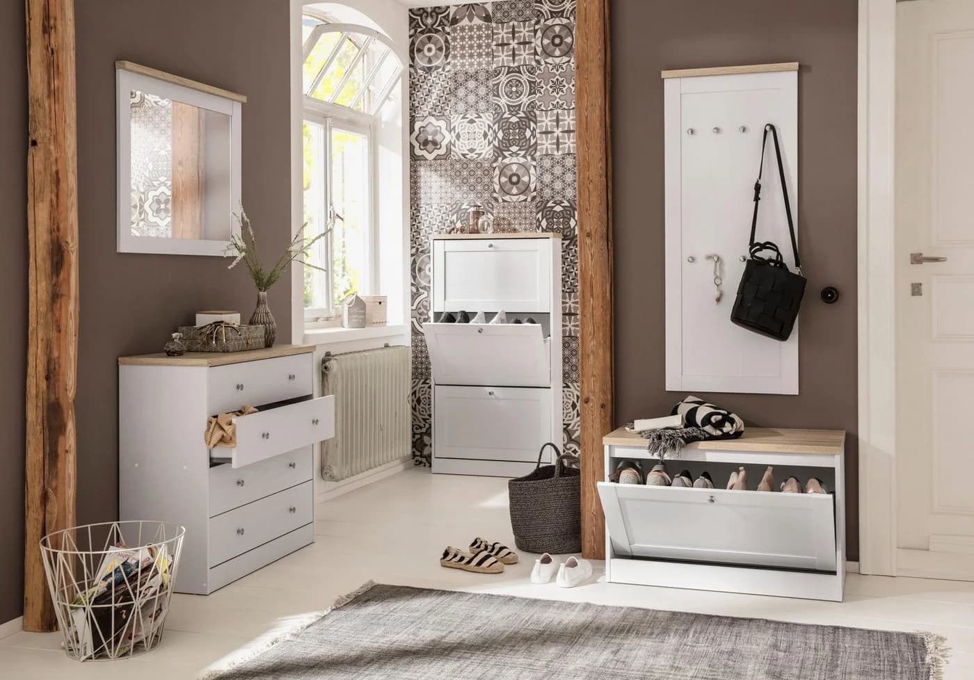OTTO HOME Schuhschrank Heide Weiß Eiche 3 Klappen