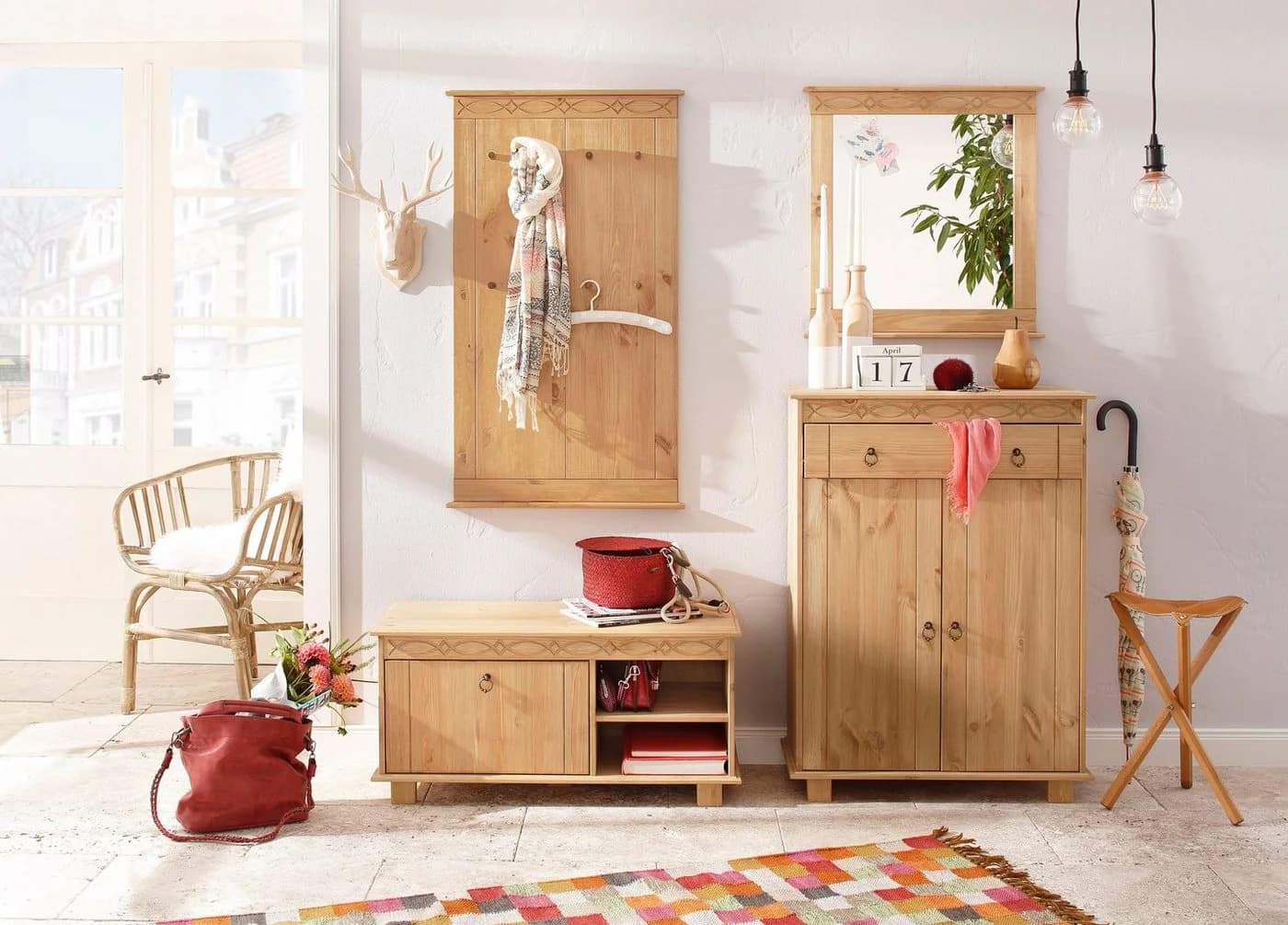 OTTO HOME Indra Garderobenpaneel Beige Natur Massivholz 8 Haken
