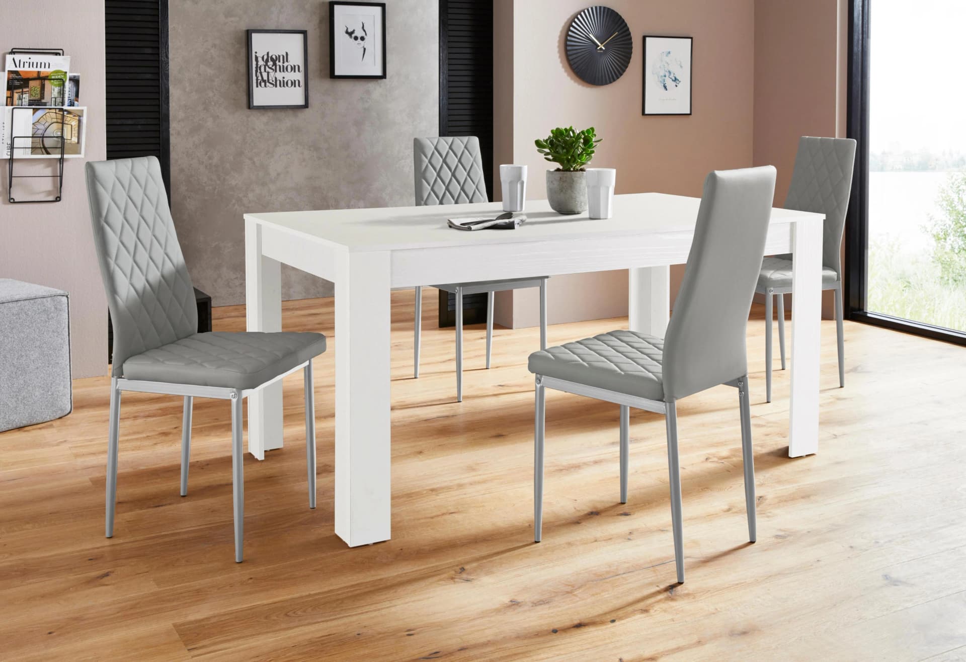 OTTO HOME Essgruppe Lynn160/Brooke Weiß Grau Tisch mit 4 Stühlen