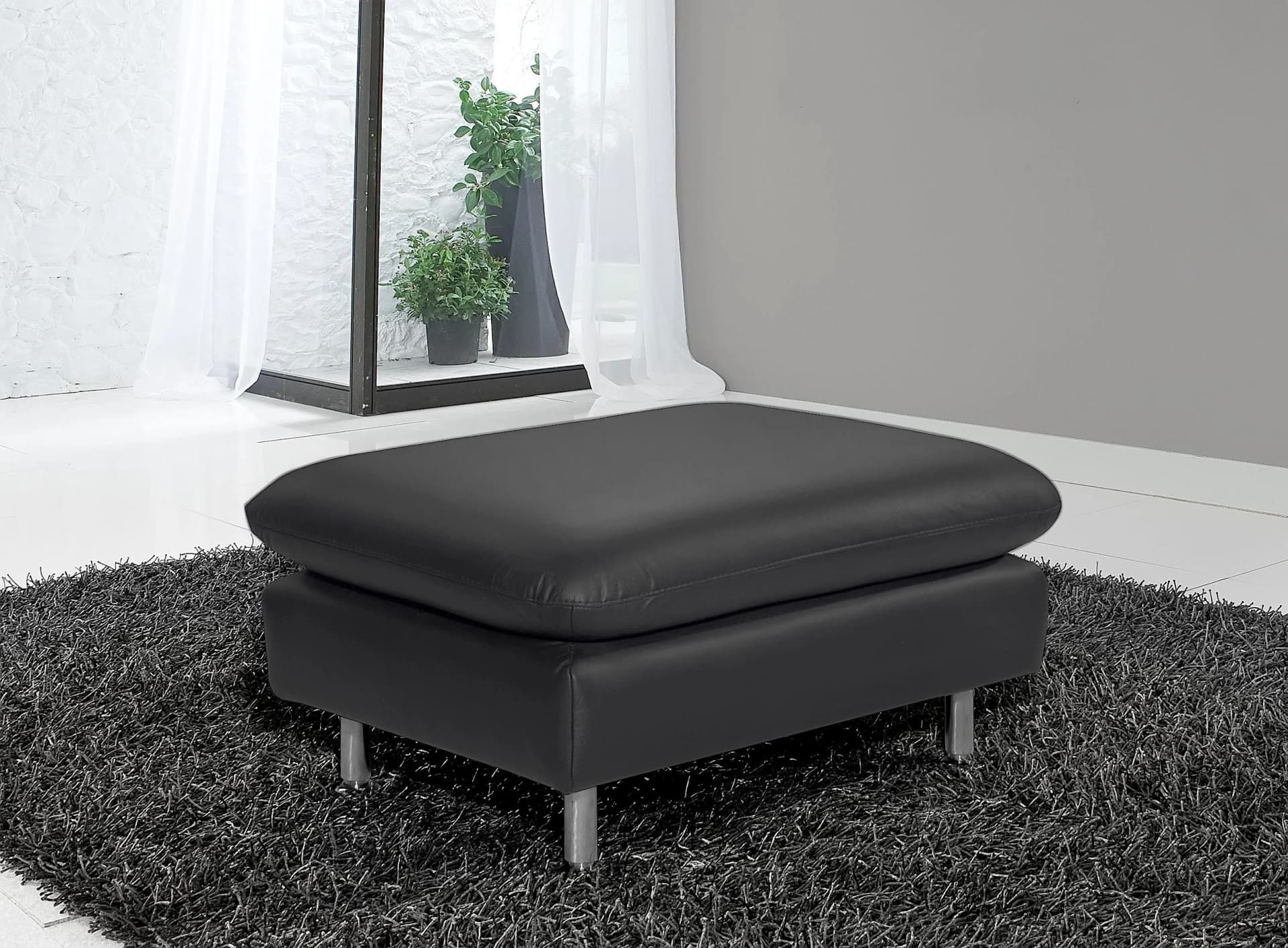 Places of Style Hocker Redding Schwarz Echtes Leder