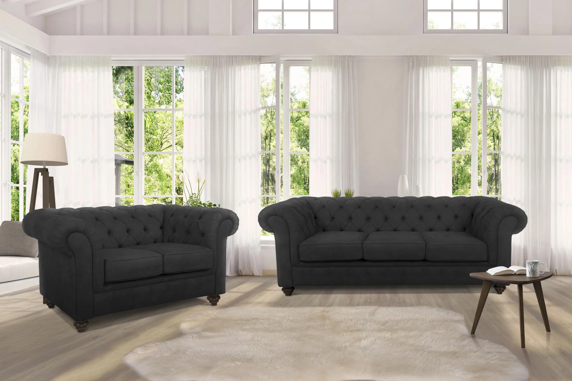 HOME AFFAIRE Duc Sitzgruppe Grau Anthrazit Samtoptik 2+3-Sitzer