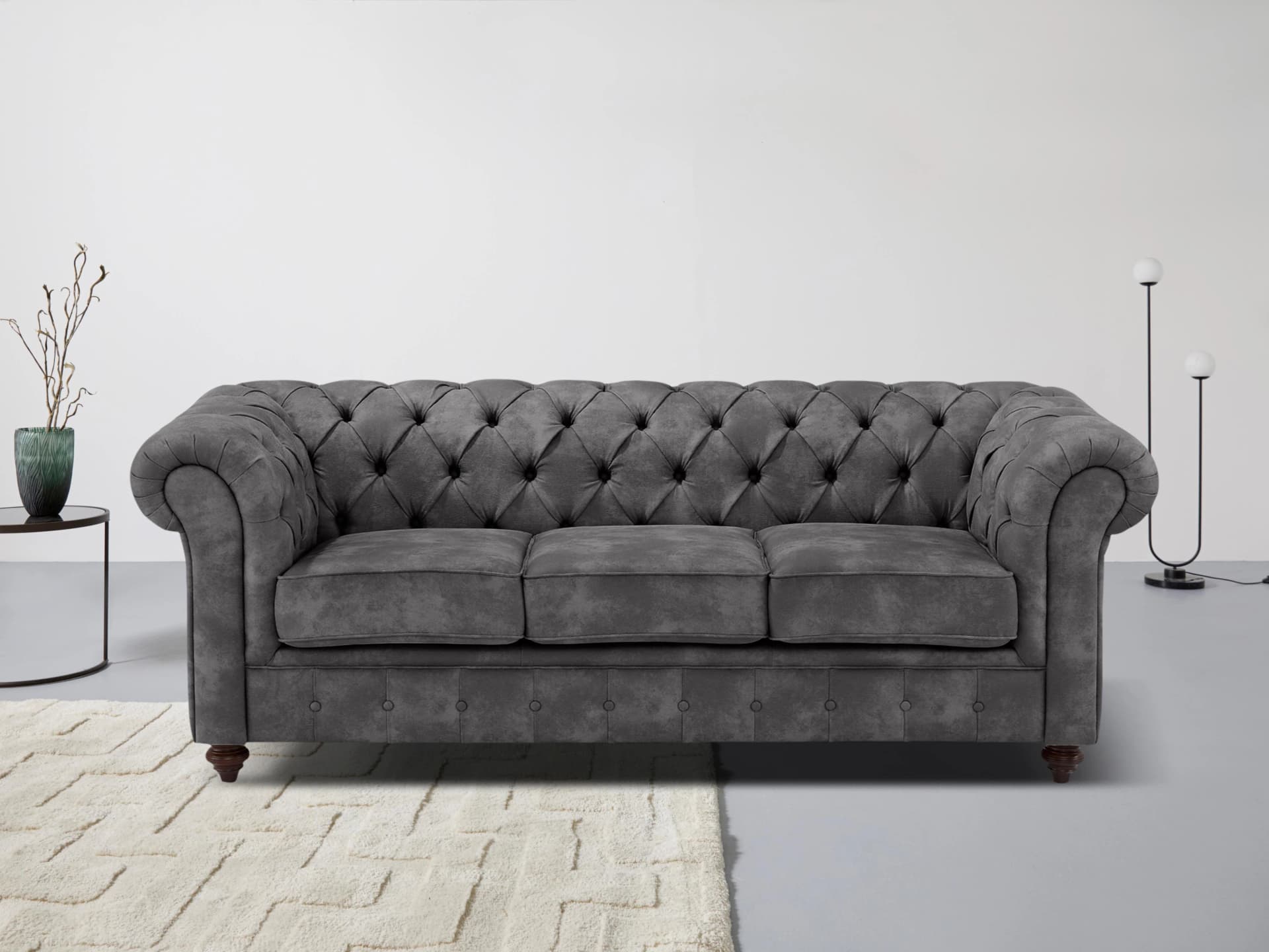 HOME AFFAIRE Chesterfield 3-Sitzer Sofa Anthrazit