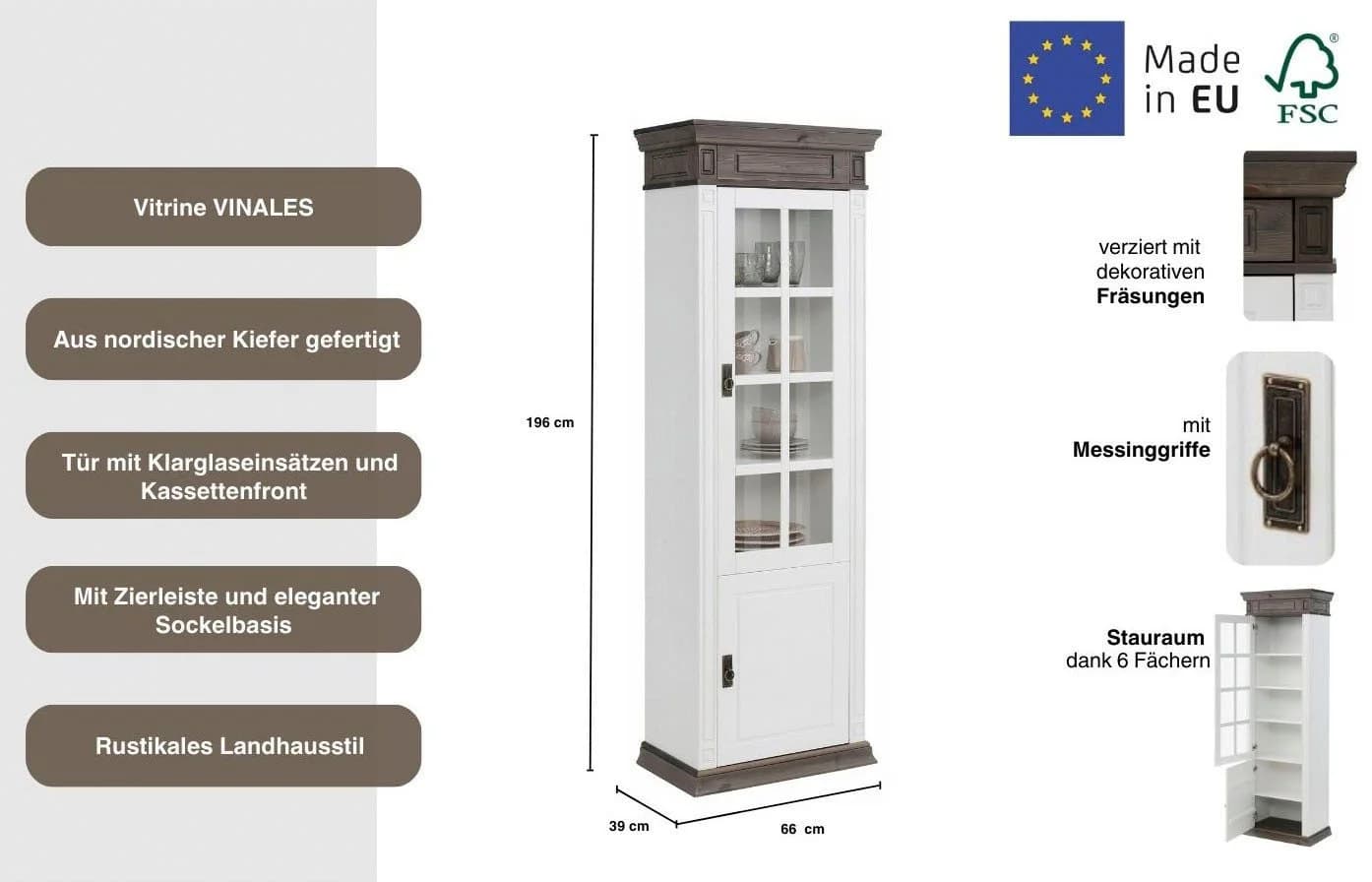 OTTO HOME Vitrine Vinales Weiß Landhausstil Massivholz - Bild 3
