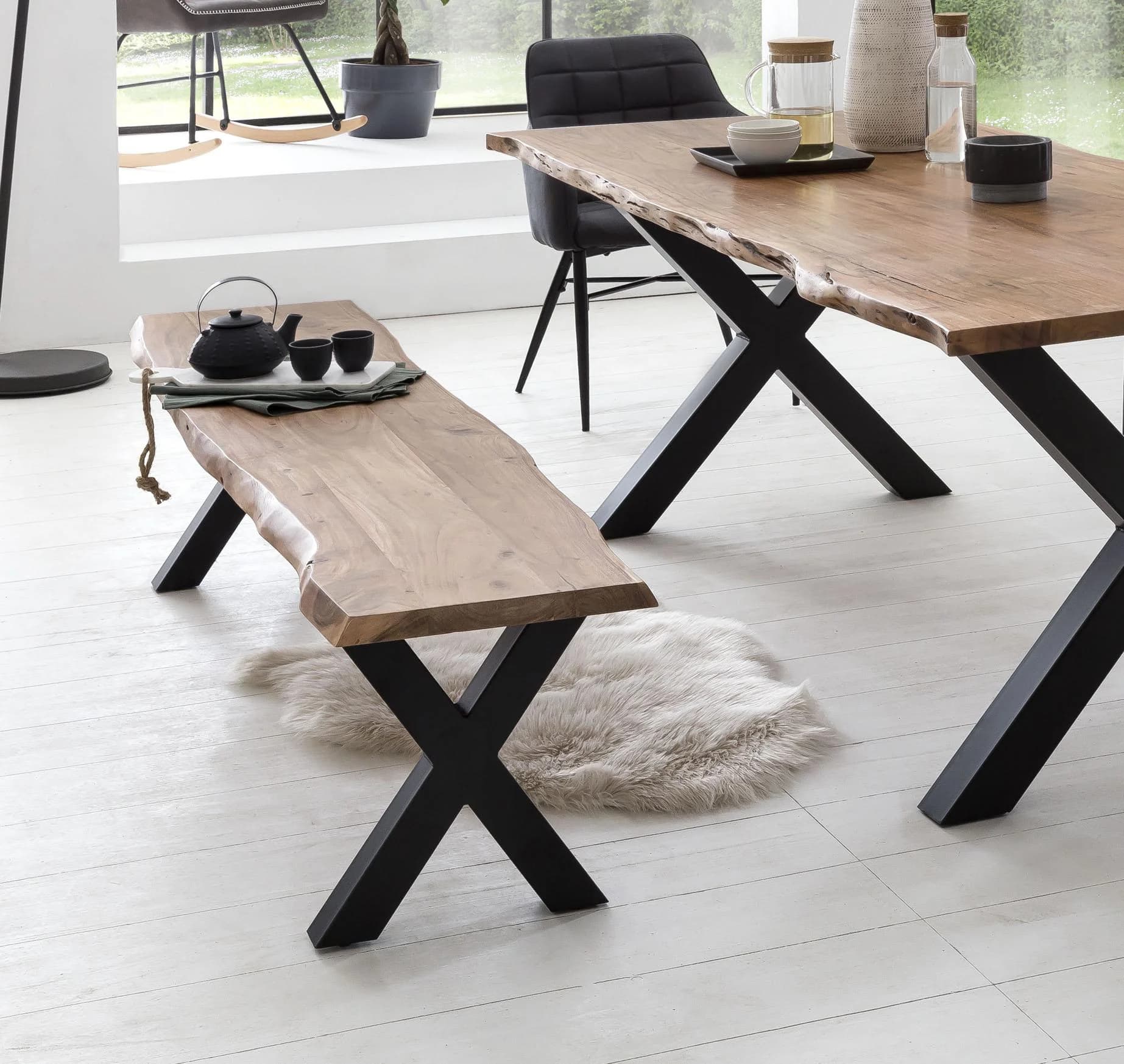 Sitzbank HOME AFFAIRE Manhattan Natur/Schwarz Massivholz