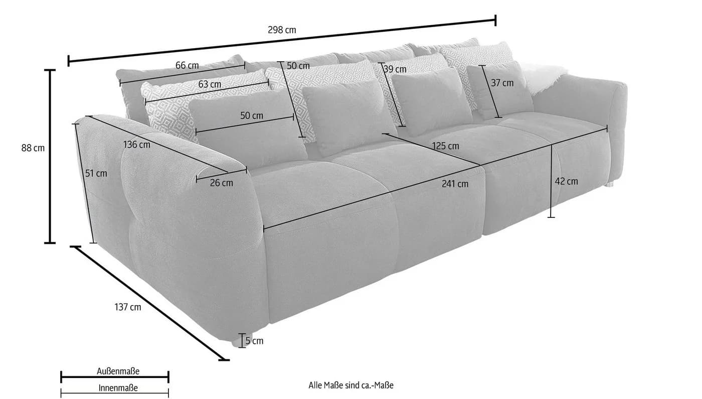 Jockenhöfer Gruppe Big-Sofa Gulliver Grau mit Federkern - Bild 5