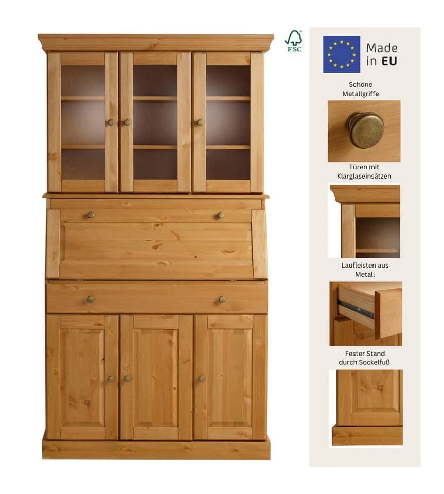 OTTO HOME Sekretär Rosi Landhausstil Beige Massivholz - Bild 3