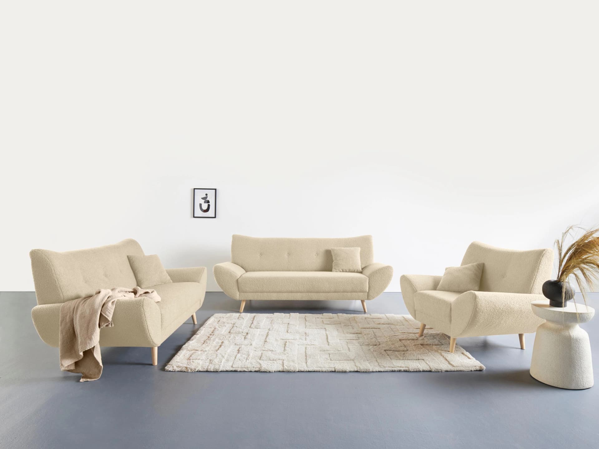 HOME AFFAIRE Polstergarnitur Basta 3-tlg. Beige Microfaser