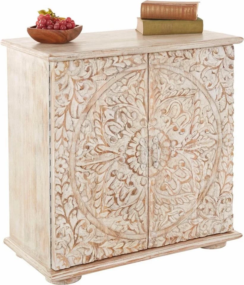 OTTO HOME Kommode Salim mit Schnitzerei Massivholz Beige - Bild 2