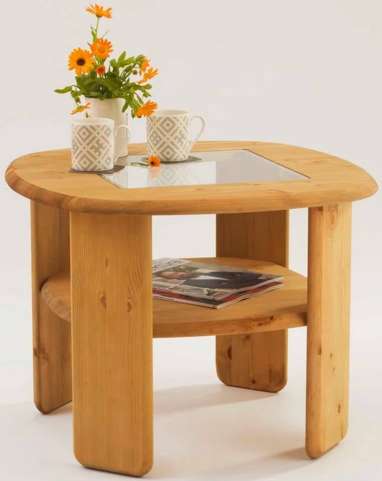 OTTO HOME Couchtisch Jayden 2 Natur Massivholz mit Glaseinsatz - Bild 2