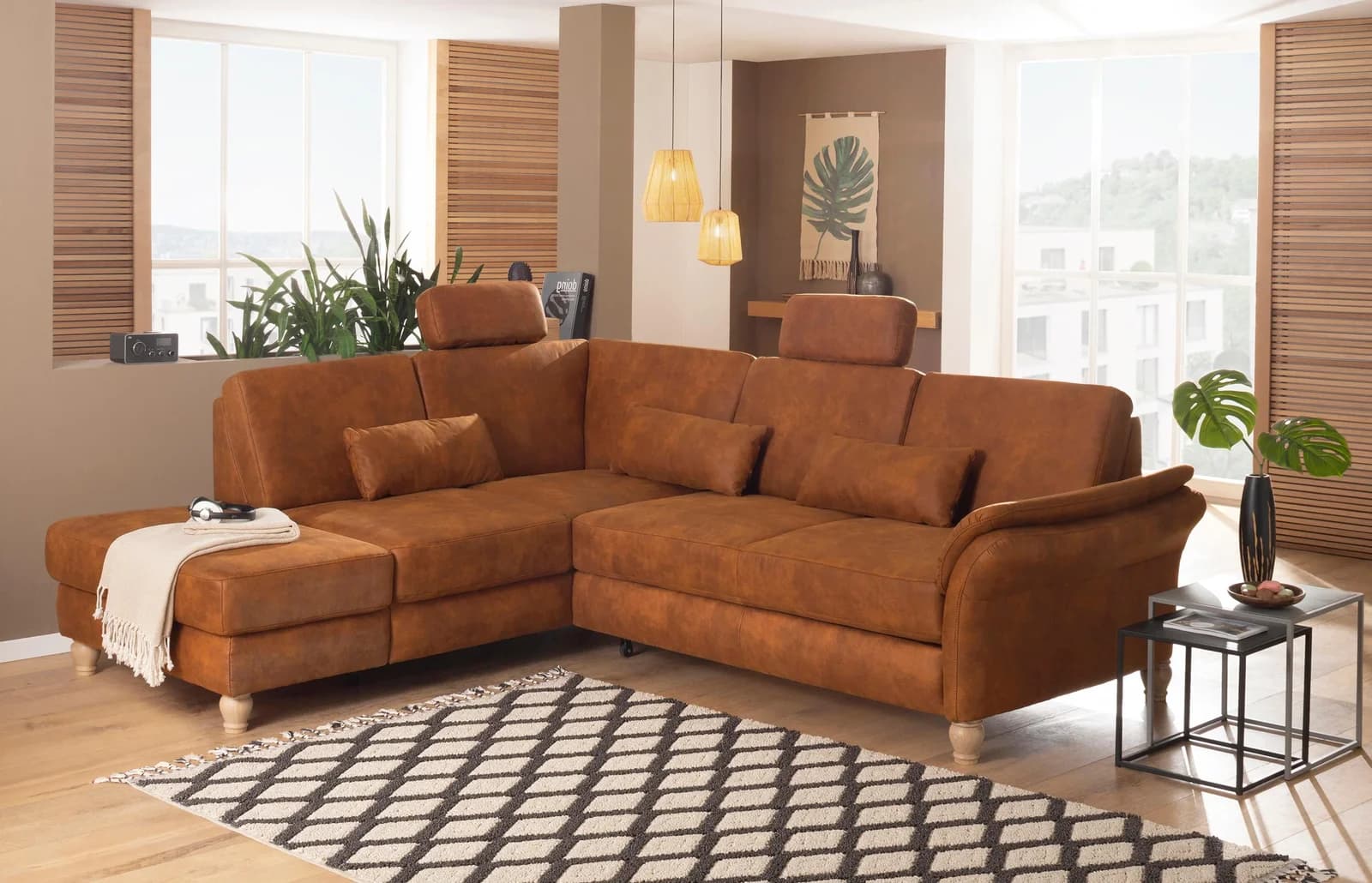 HOME AFFAIRE Ecksofa Palace L-Form Cognac Microfaser Lederoptik