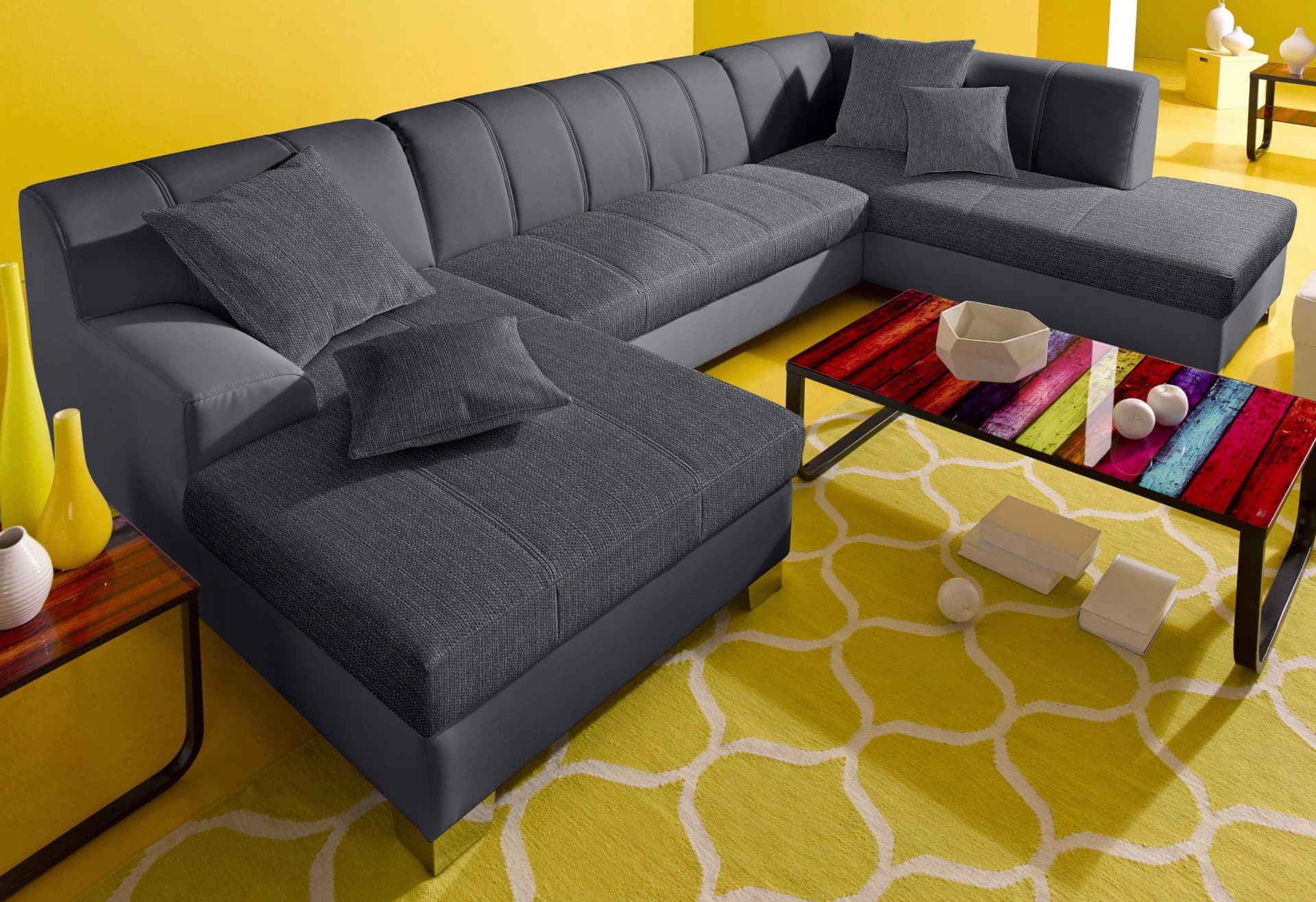 DOMO COLLECTION Wohnlandschaft Turah Schwarz Schlamm mit Bettfunktion