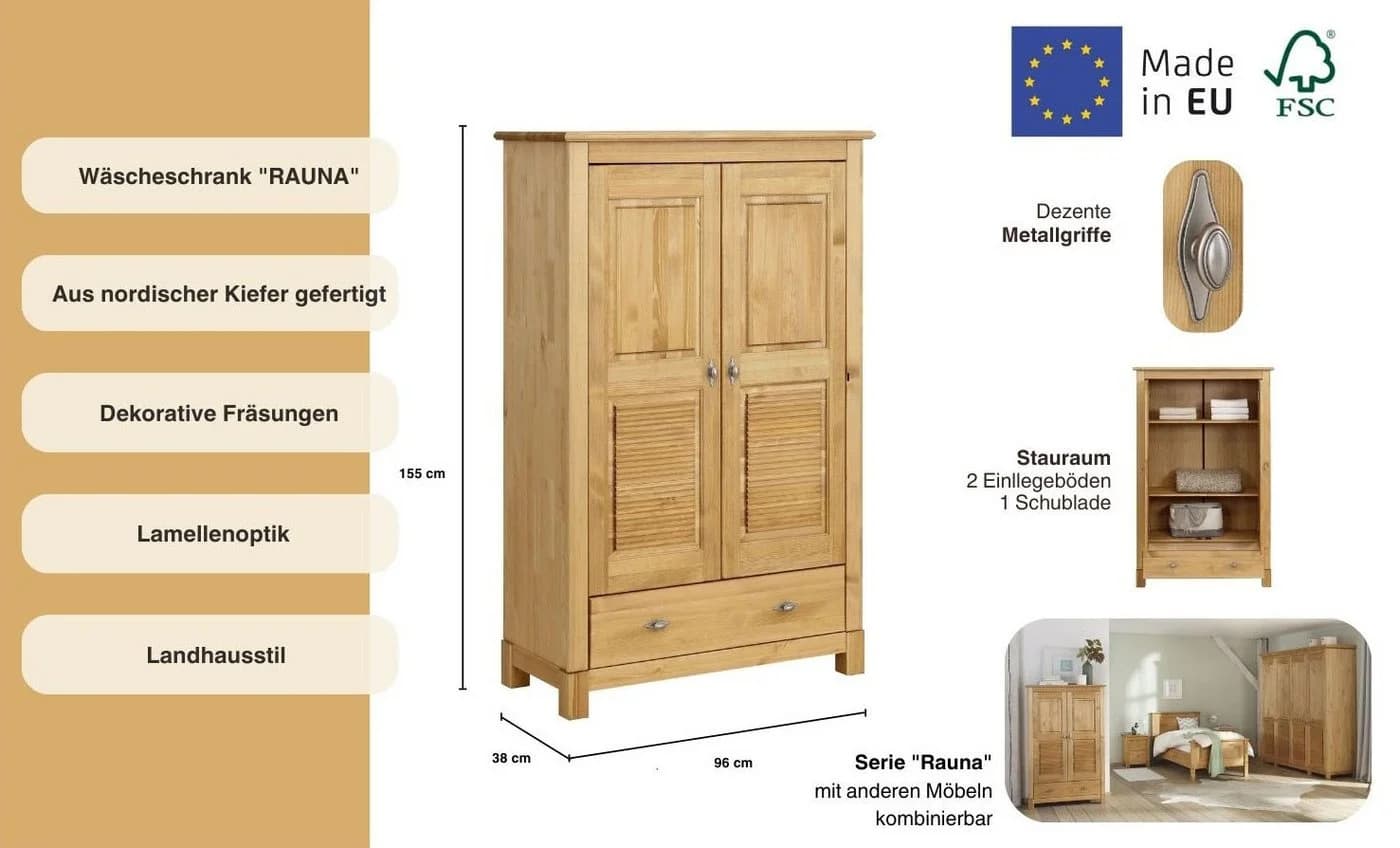 OTTO HOME Wäscheschrank Rauna Massivholz Kiefer Beige - Bild 3