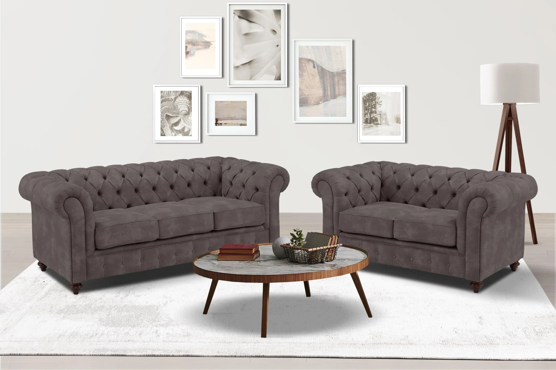 HOME AFFAIRE Chesterfield Sitzgruppe Dunkelbraun 5-tlg. Knopfheftung