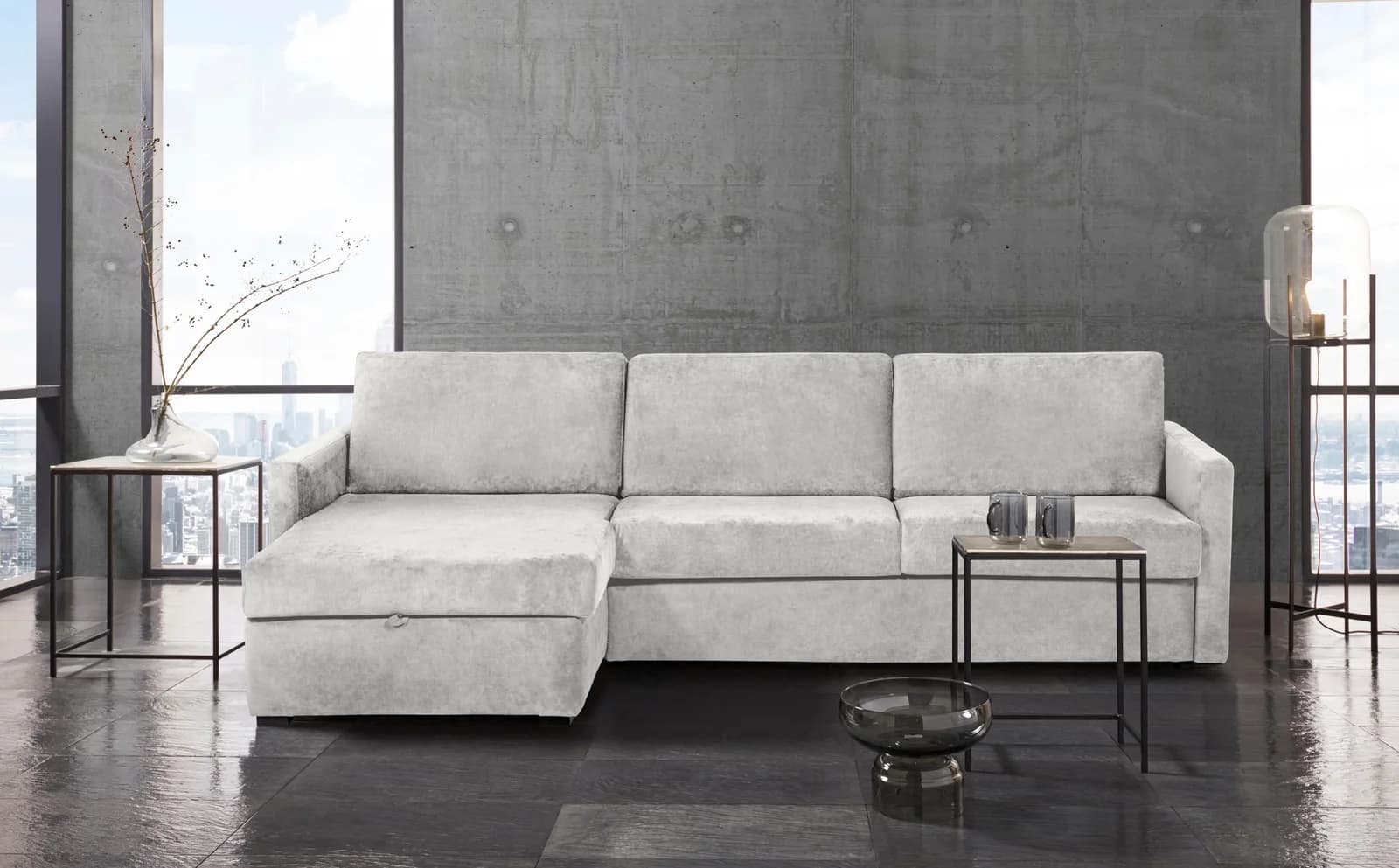 HOME AFFAIRE GOLDPOINT Ecksofa L-Form mit Schlafsofa-Funktion Silber