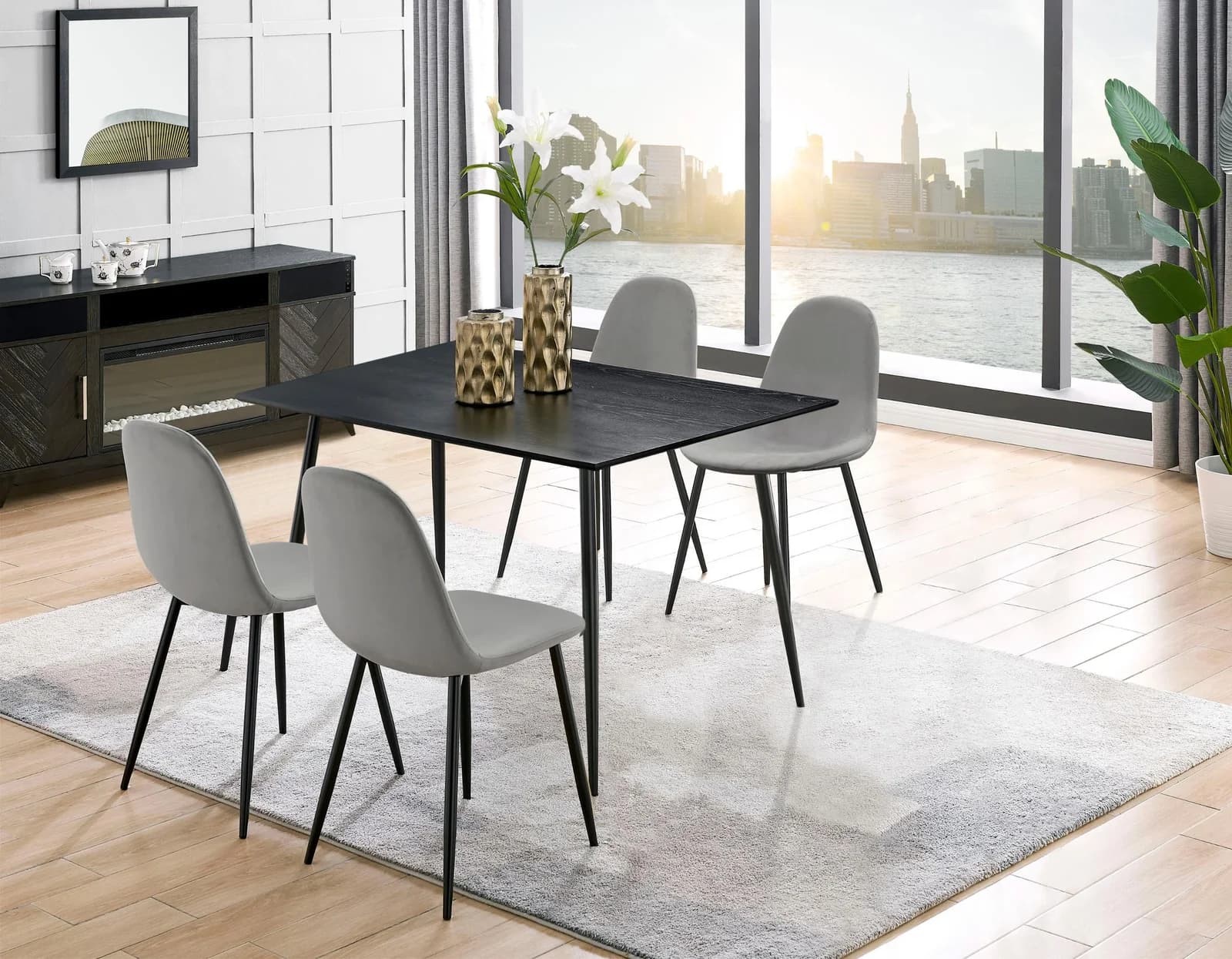 LEONIQUE Essgruppe Eadwine TOPSELLER Sitzgruppe Tisch plus 4 Stühle Hellgrau