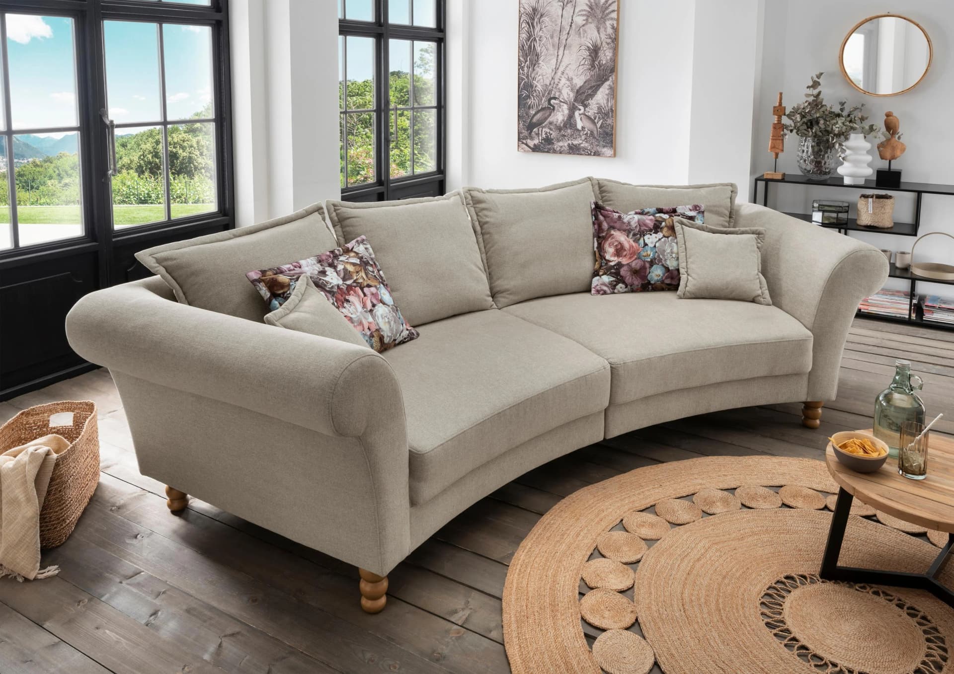 HOME AFFAIRE Big-Sofa Tassilo Hellgrün Geschwungen