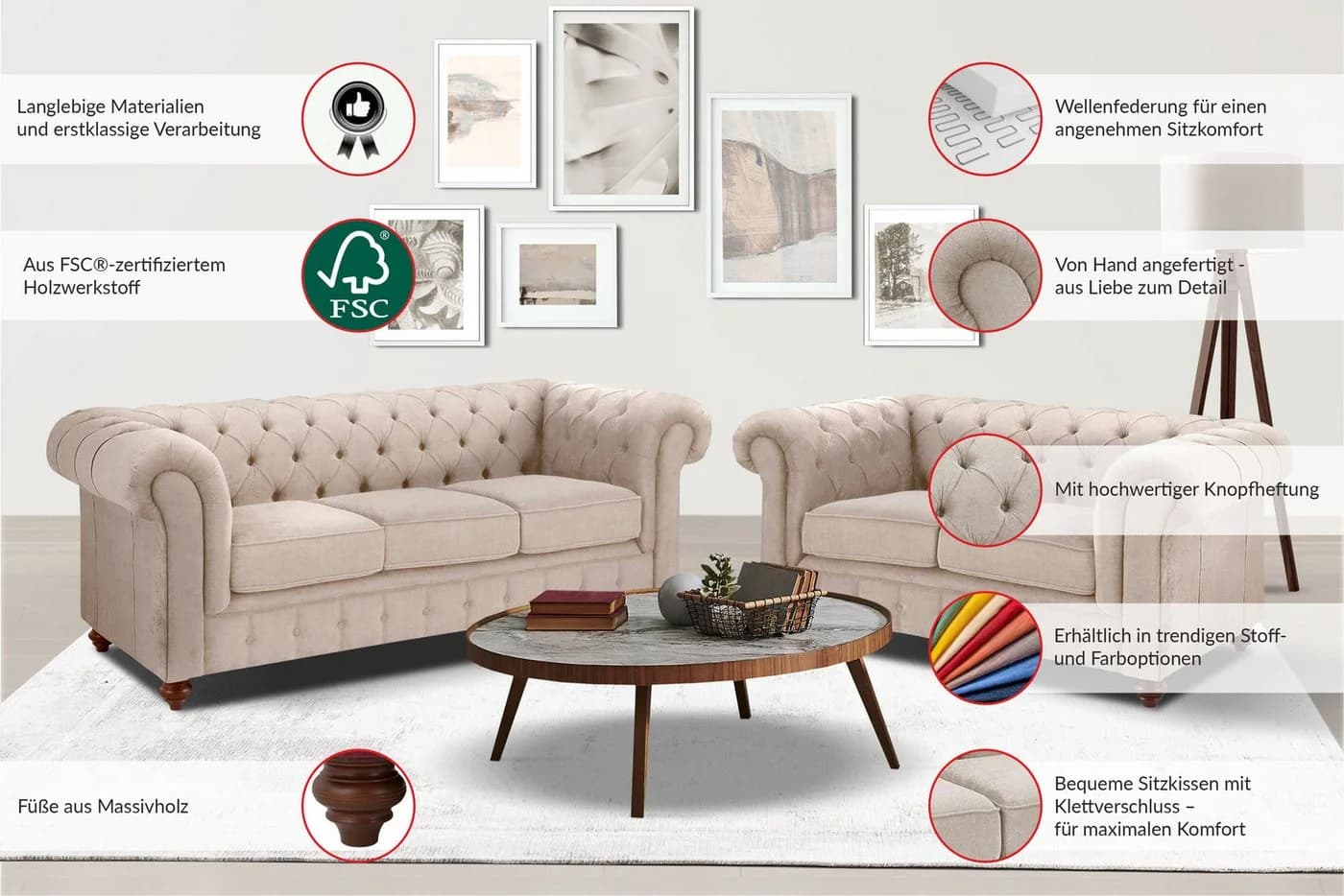 Home Affaire Chesterfield 3-Sitzer Sofa Anthrazit Microfaser