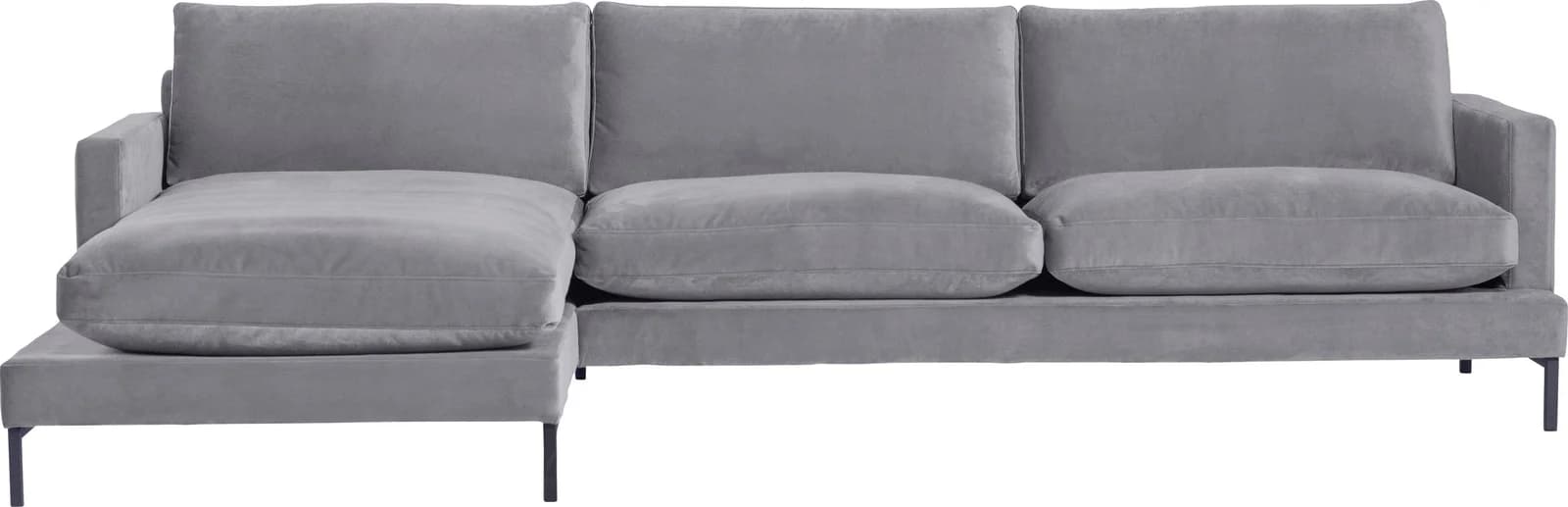 Ecksofa ANDAS Welland L-Form grau Samtvelours mit Recamiere