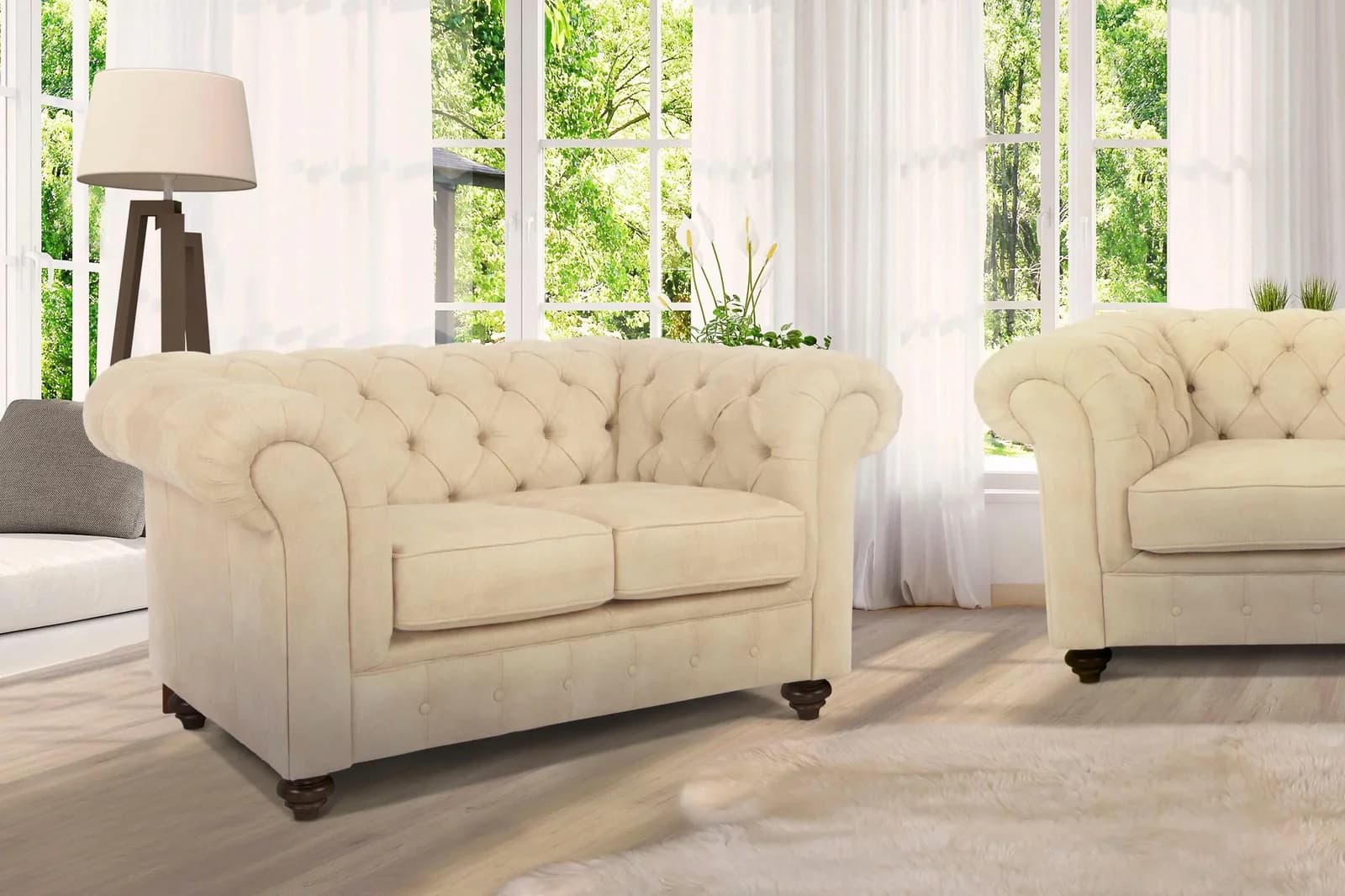 HOME AFFAIRE Chesterfield-Sofa Duc 2-Sitzer Beige Samtoptik