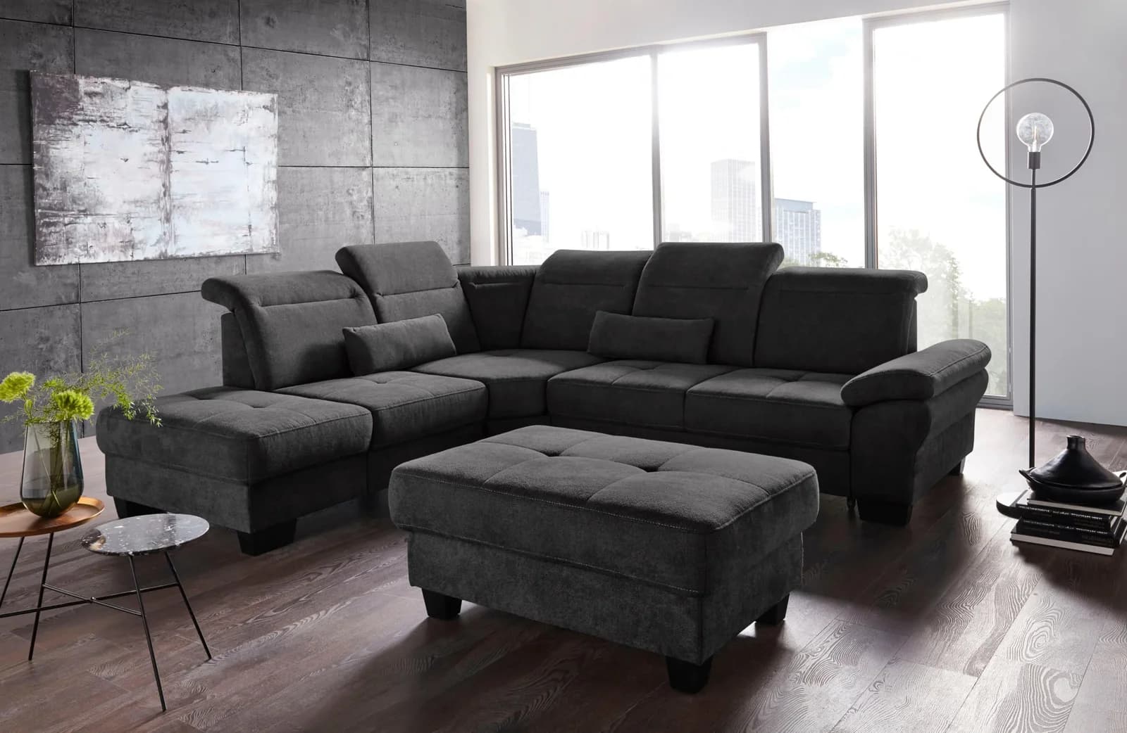 HOME AFFAIRE Cornwall L-Form Ecksofa Schwarz mit Bettfunktion