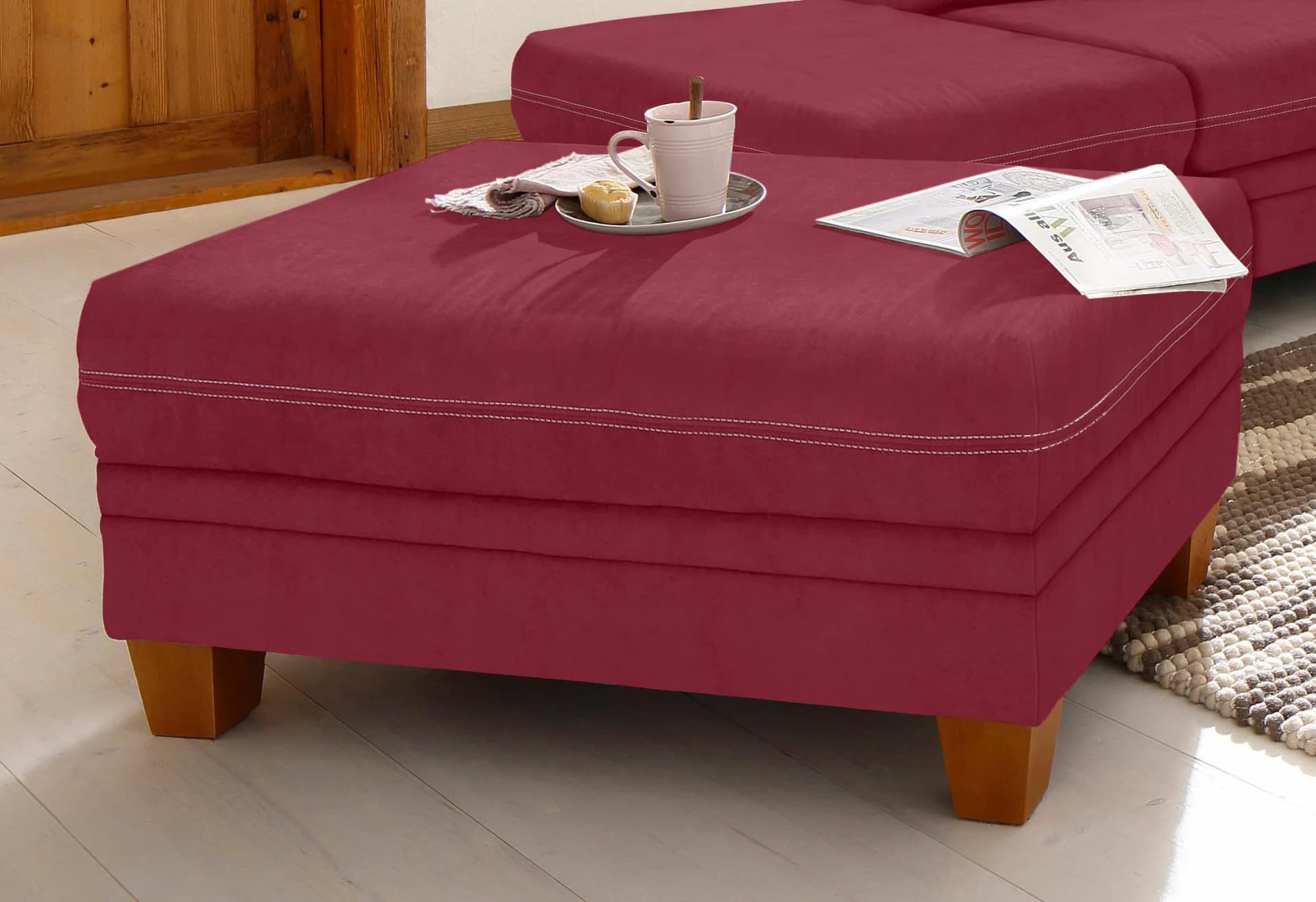 Home Affaire Hocker Husum Bordeaux Luxus-Microfaser mit Kontrastnaht