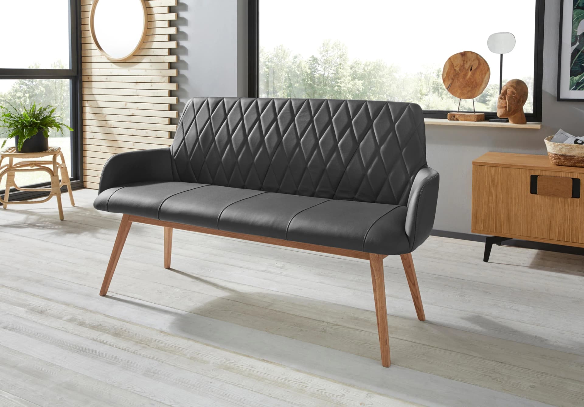 OTTO HOME Sitzbank Brest Schwarz Natur Leder Eiche
