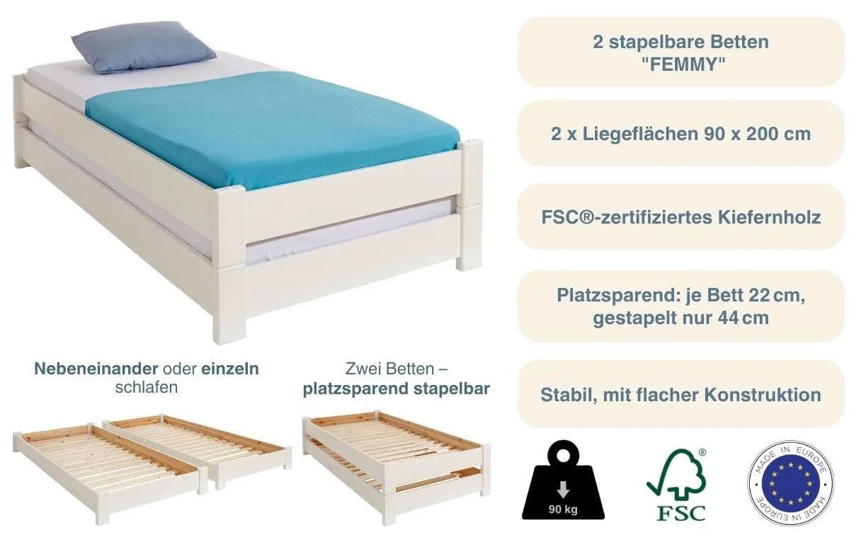 OTTO HOME Stapelliege "Femmy" 2 Betten Weiß Massivholz - Bild 3