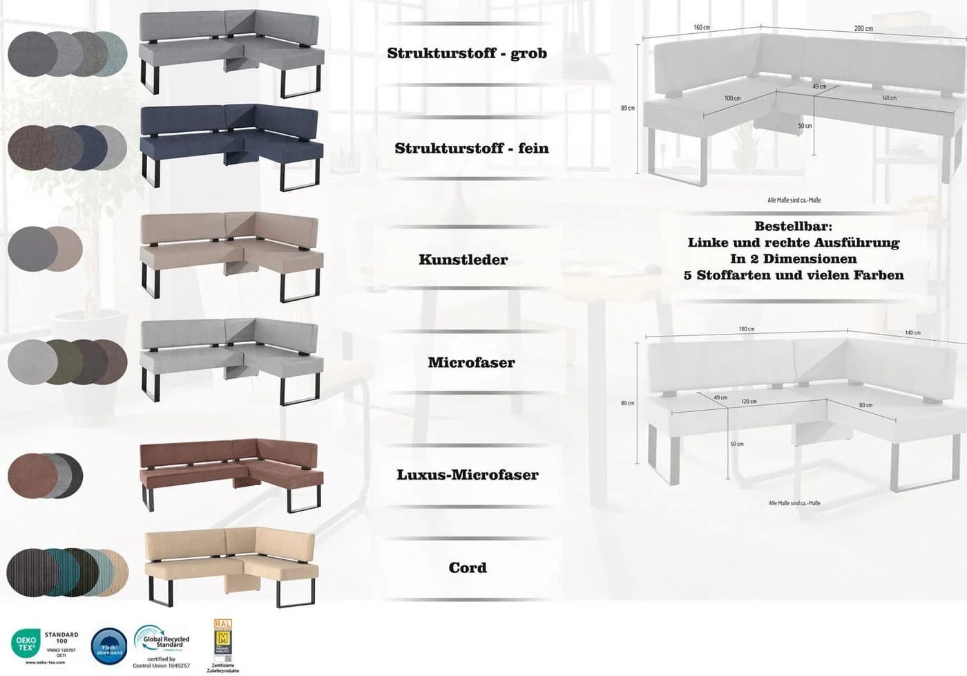 OTTO home Eckbank Oliver Grau Cord Metallgestell - Bild 3