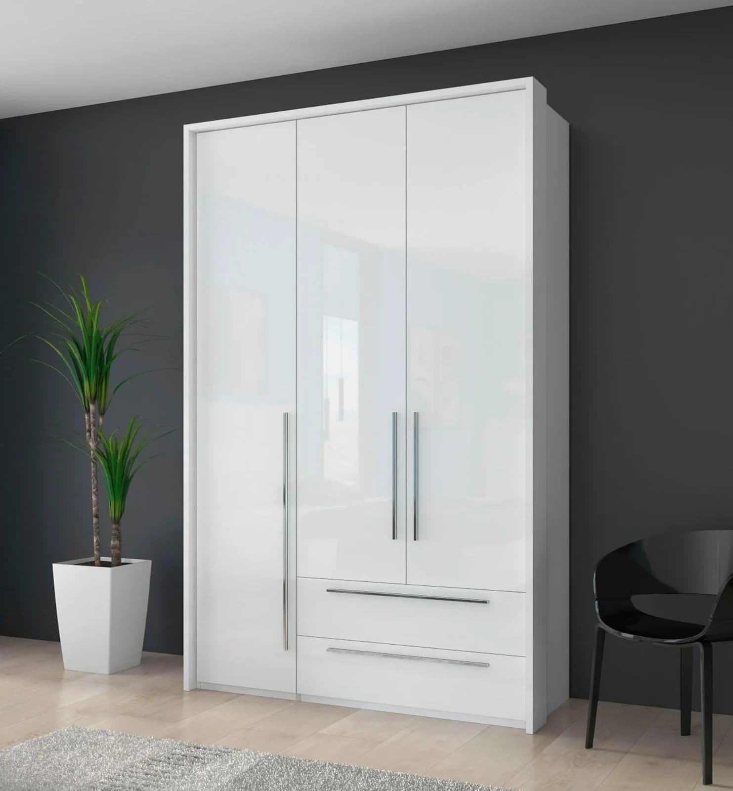 OTTO HOME Piano Drehtürenschrank Weiß Hochglanz mit LED & Soft-Close
