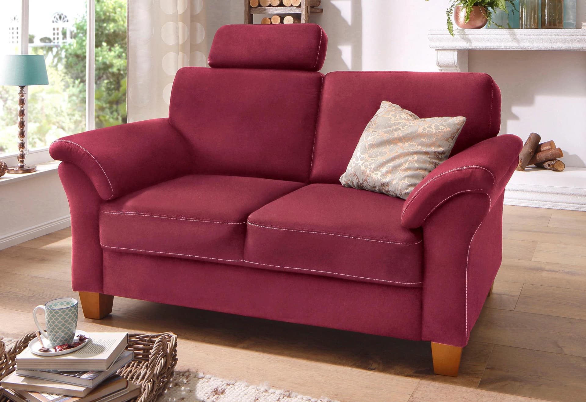 Home Affaire 2-Sitzer Sofa Borkum Bordeaux Luxus-Microfaser Landhaus-Stil