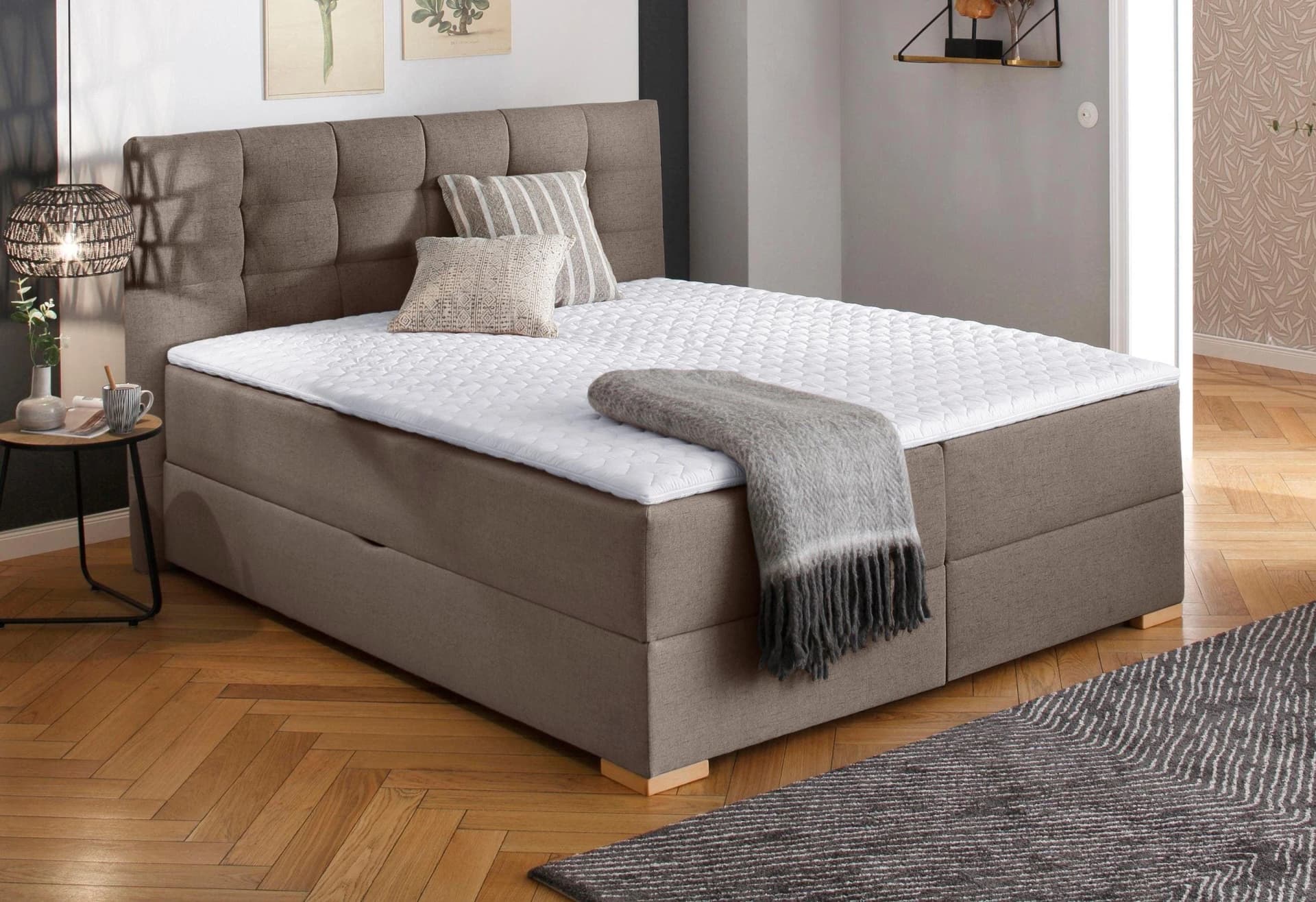 HOME AFFAIRE Boxbett Olivet mit Bettkasten hellbraun