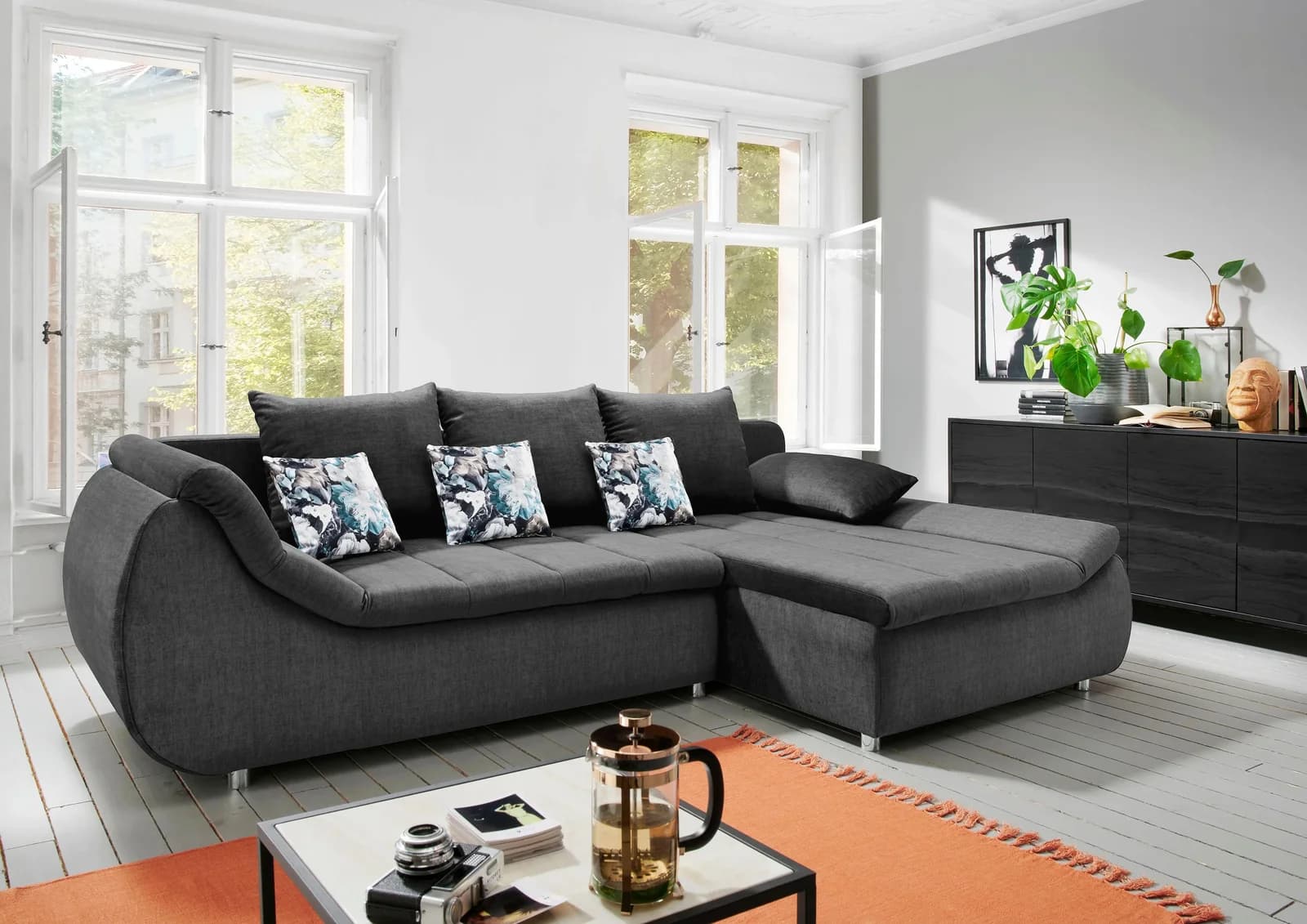 HOME AFFAIRE Ecksofa Imolaa Anthrazit mit Bettfunktion
