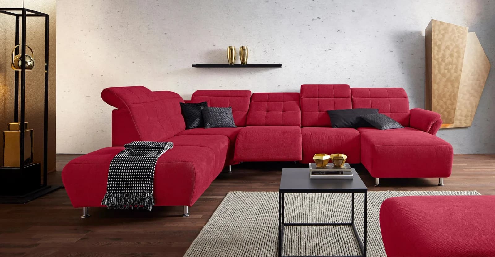 HOME AFFAIRE Manhattan U-Form Wohnlandschaft Rot Elektrische Relaxfunktion