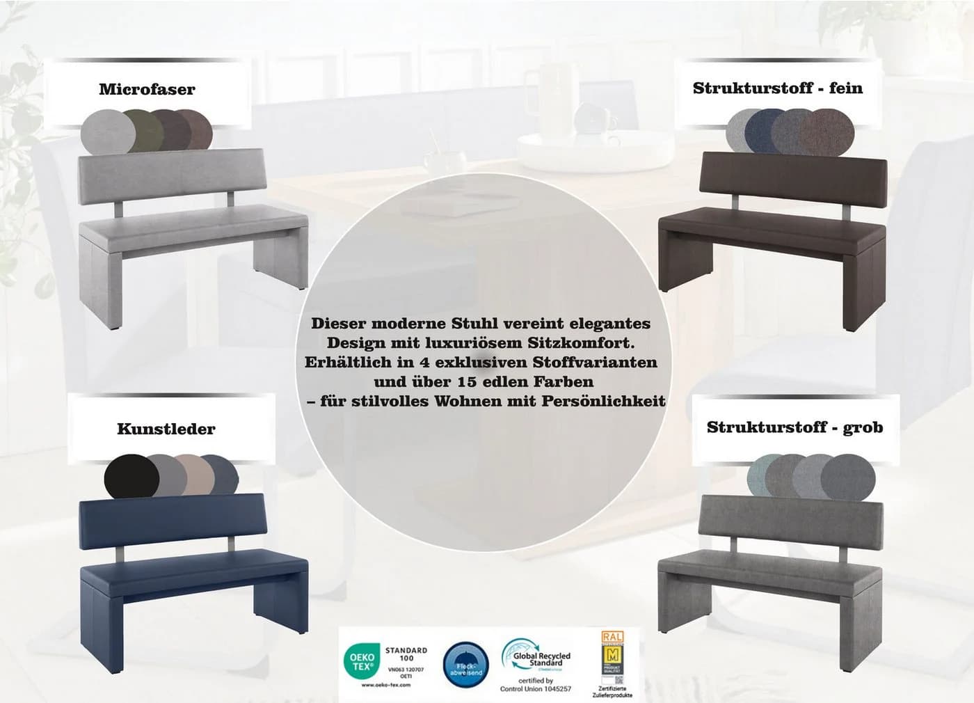 OTTO HOME Sitzbank Charissa Schwarz Kunstleder mit Lehne - Bild 4