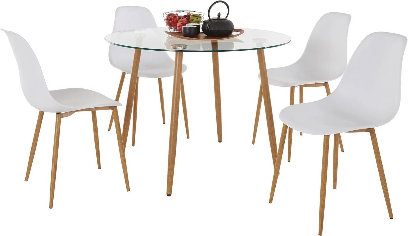 OTTO HOME Miller Essgruppe Weiß Glastisch 4 Stühle Modern