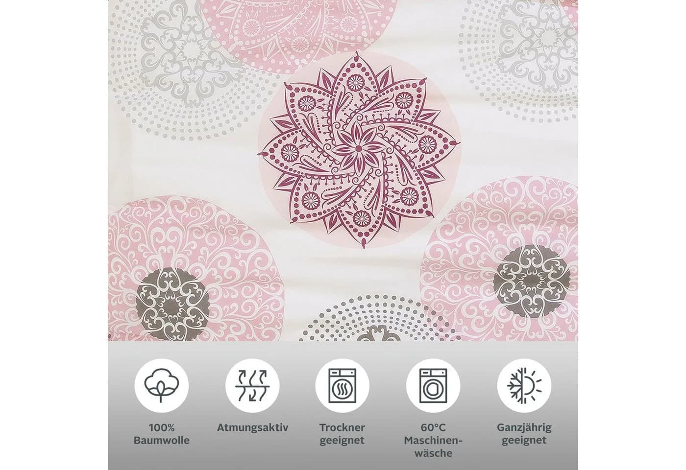 Elegante Bettwäsche mit Ornamenten in Rosa und Grau - Bild 3
