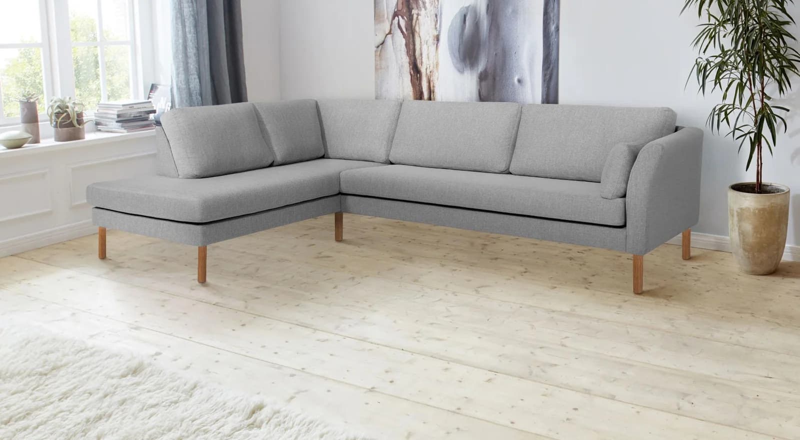 Ecksofa ANDAS "Grenzda" L-Form hellgrau mit Holzfüßen