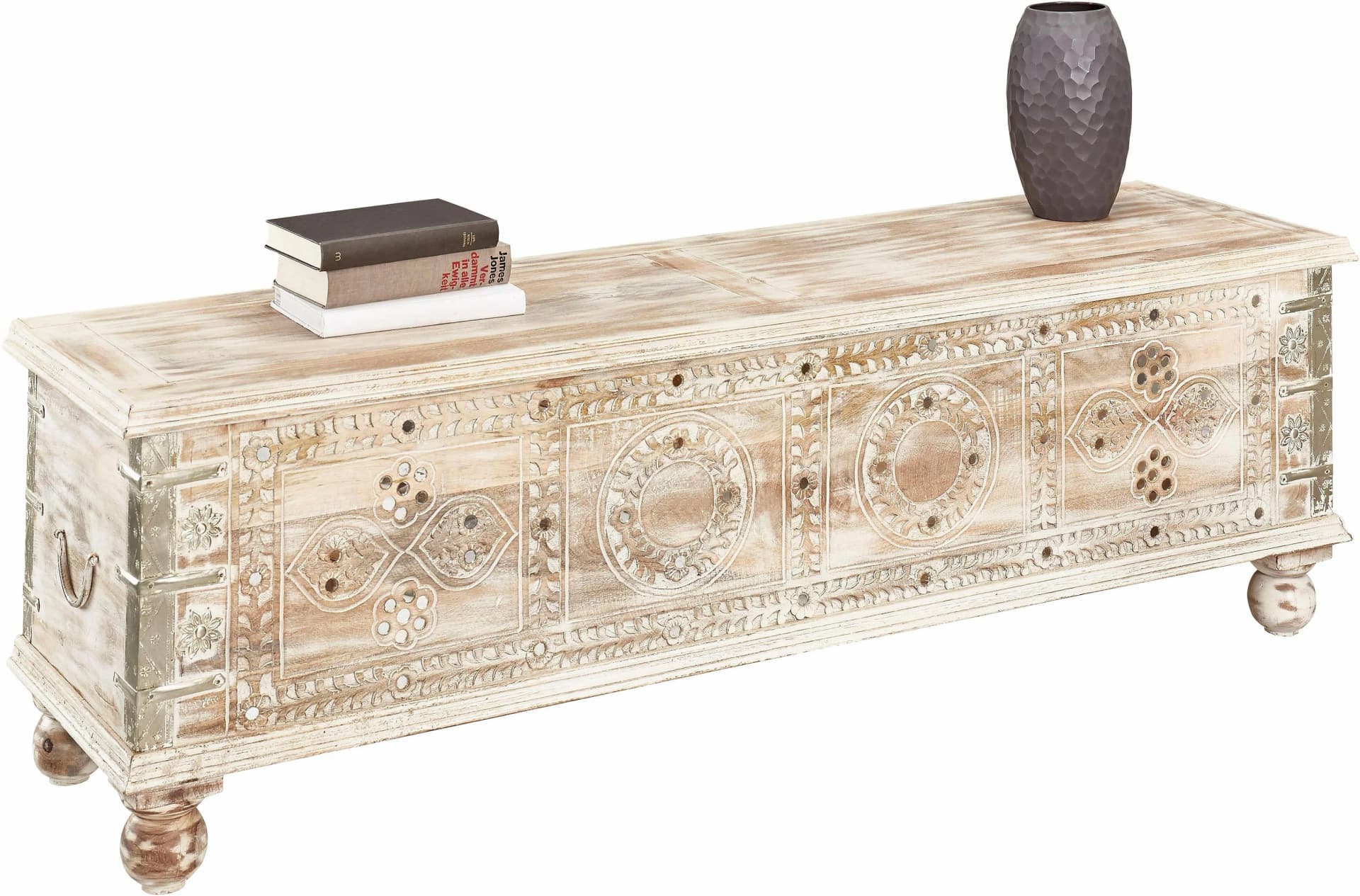 OTTO HOME Sitztruhe Weiß Akazie Massivholz Landhausstil