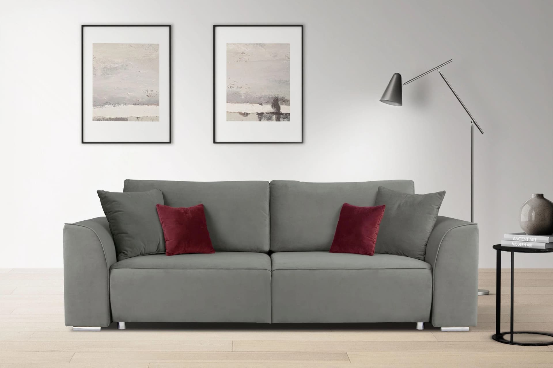 INOSIGN BEATRICE 3-Sitzer Sofa Grau mit Bettfunktion und Bettkasten