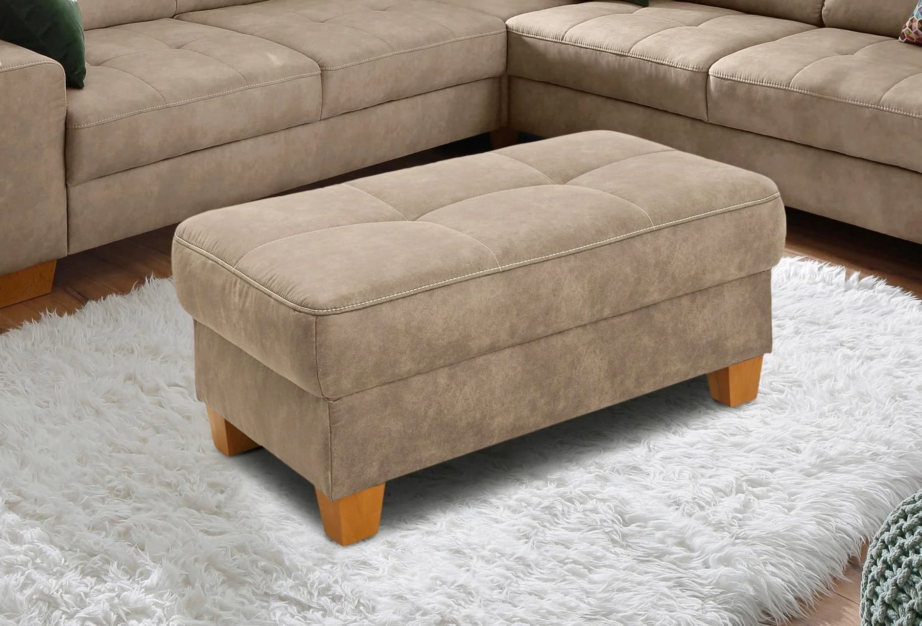 HOME AFFAIRE Hocker Puccini Beige Microfaser Lederoptik mit Kontrastnaht