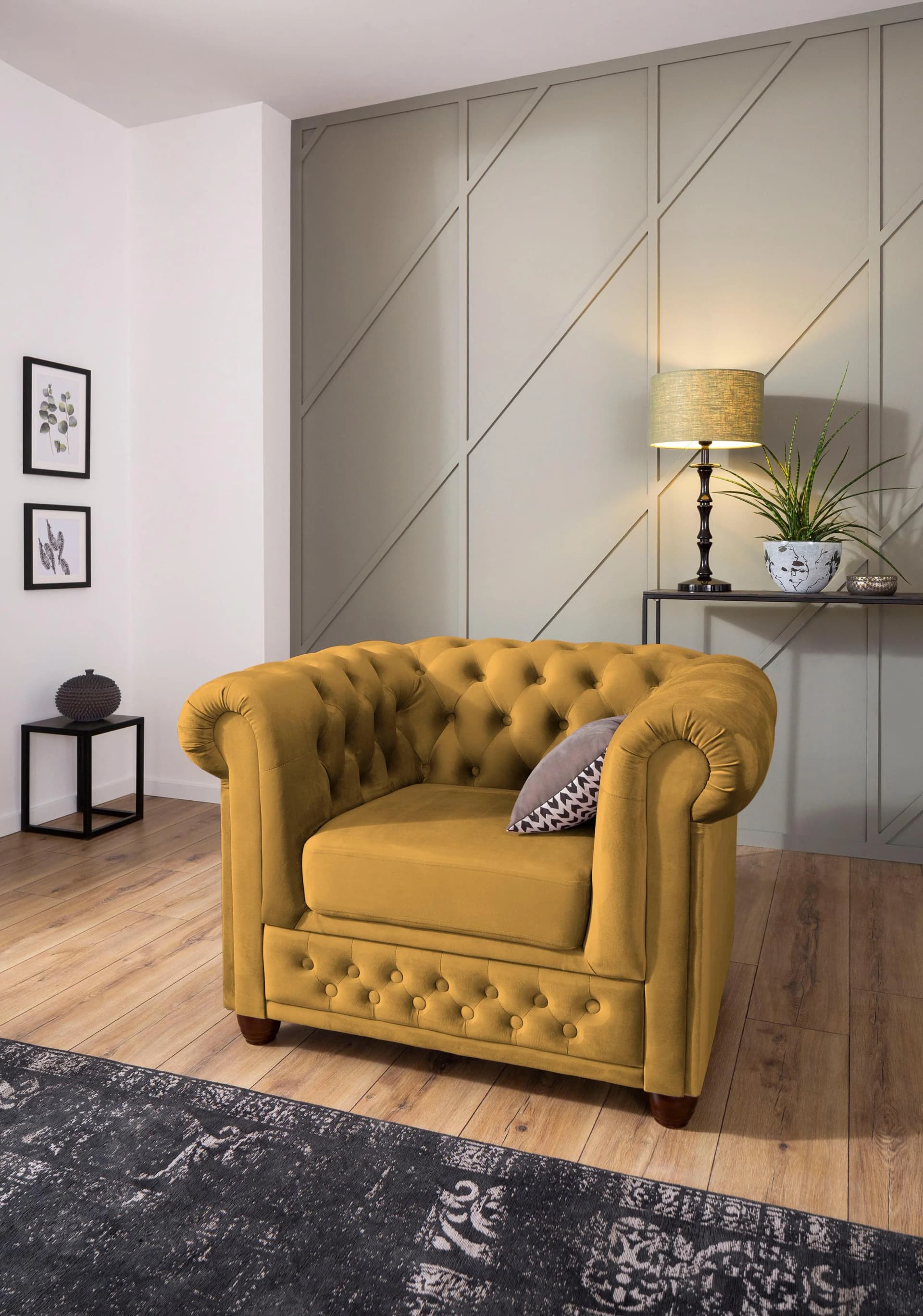 Home Affaire Chesterfield-Sessel New Castle Gelb Samtoptik