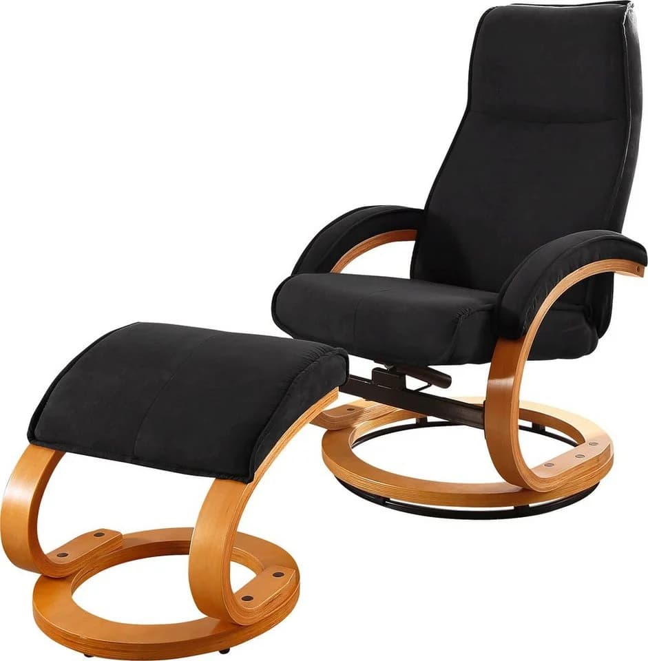Home Affaire Relaxsessel Paris mit Hocker Schwarz Leder/Kunstleder
